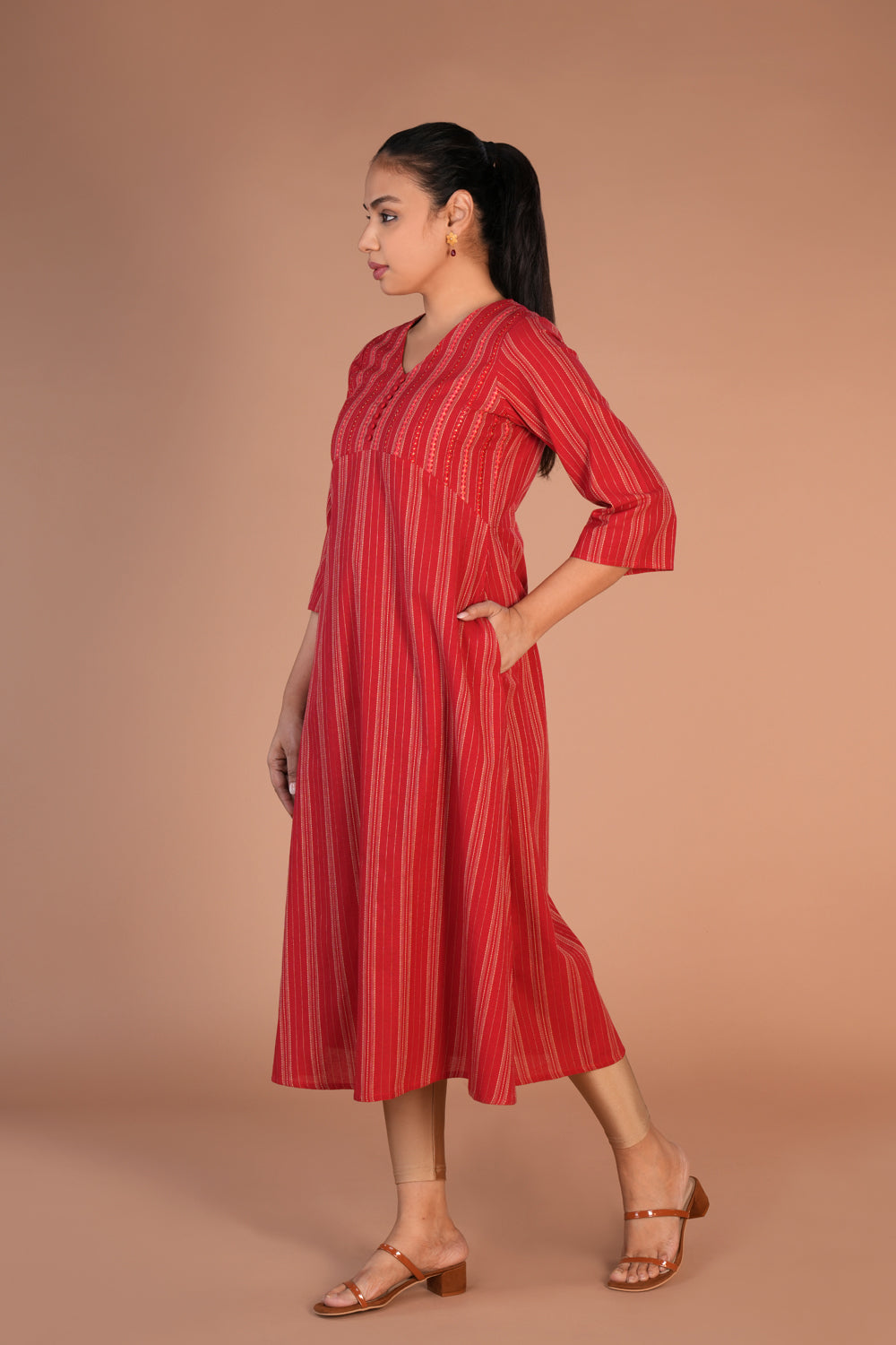 Kalanjali Ethnics Fiesty Red cotton Kurti – Women's - view 2