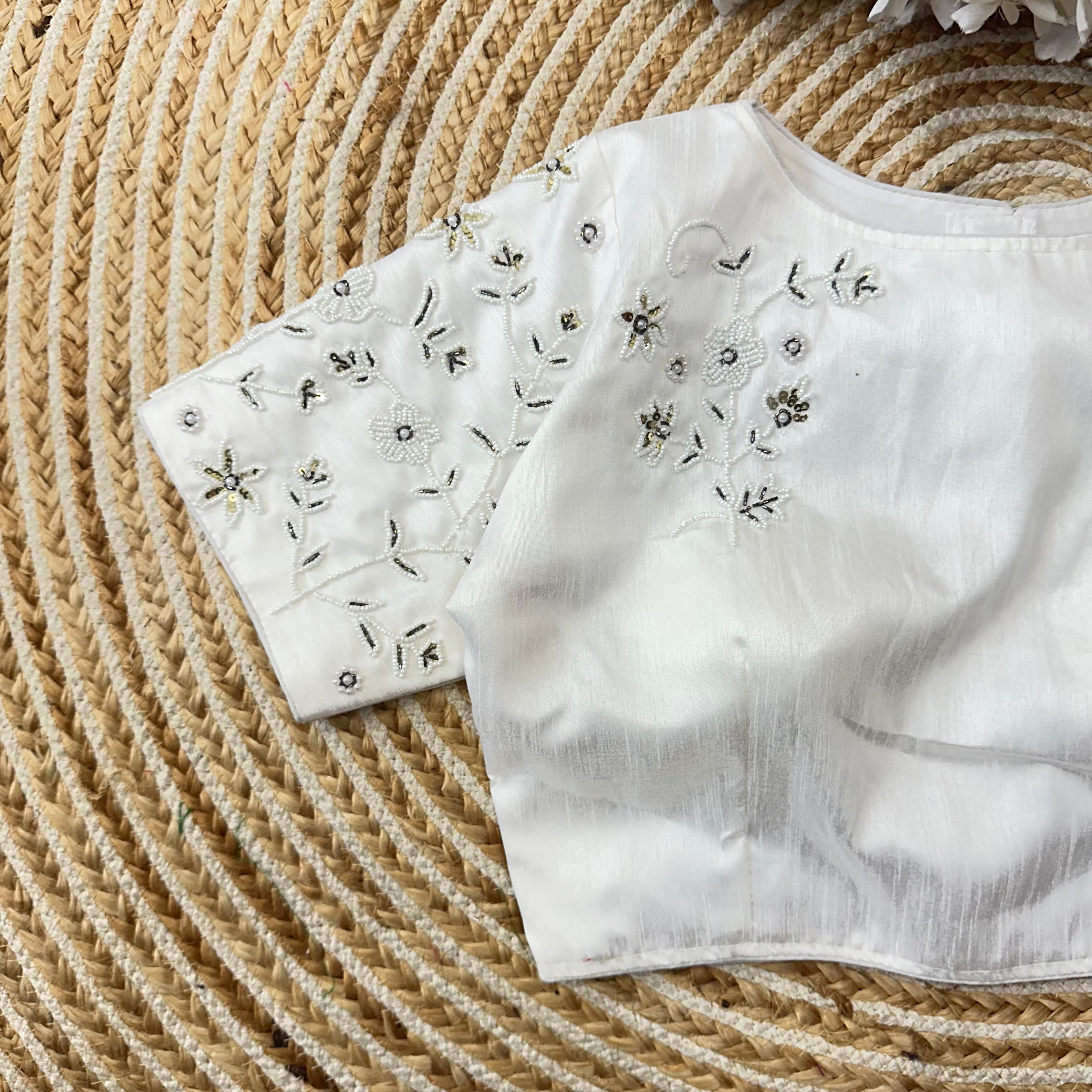 ClothsVilla White Handcrafted Jilmil Silk Blouse with Intricate Embroidery - view 4