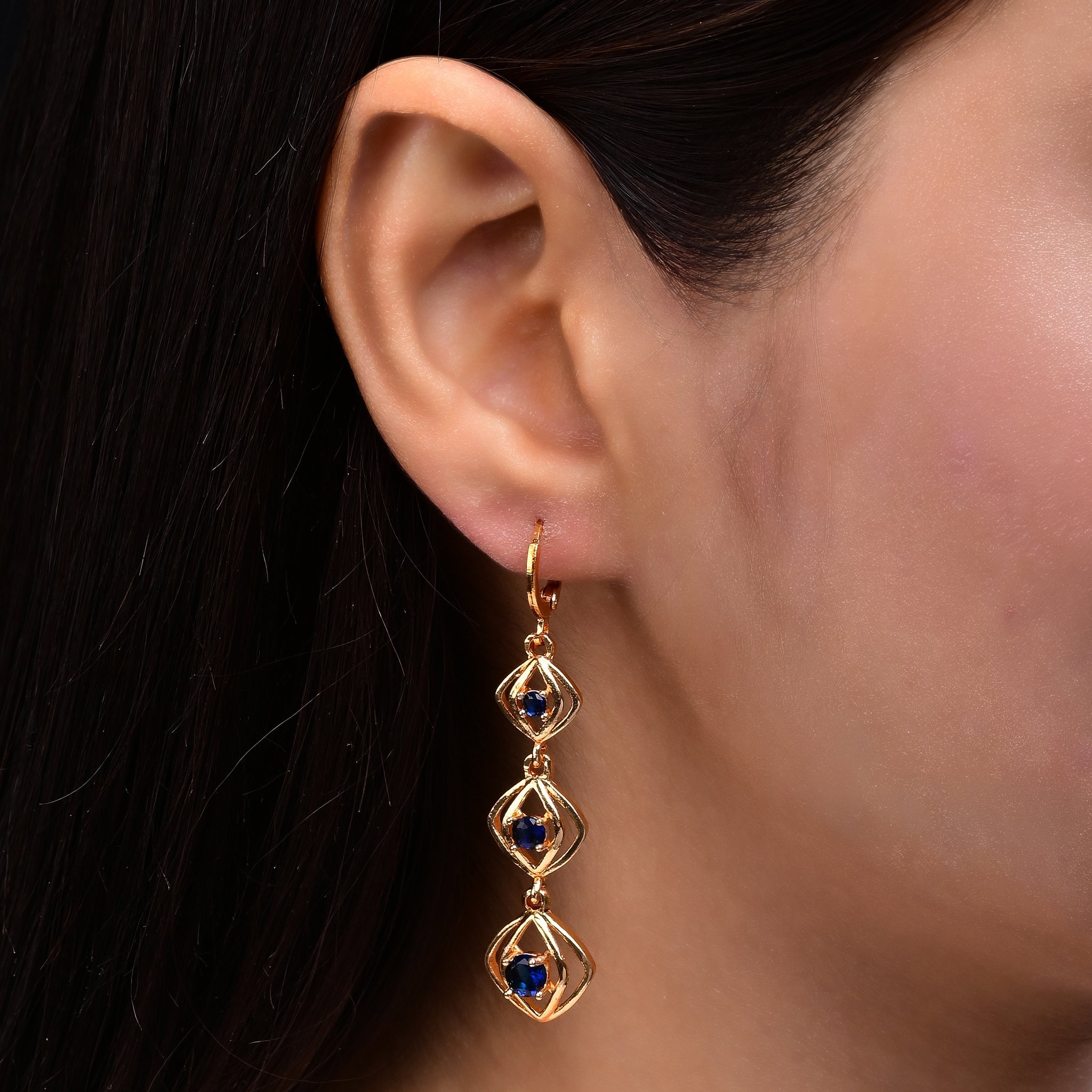 Branta Square Sparkle Blue Diamond Earrings For Women