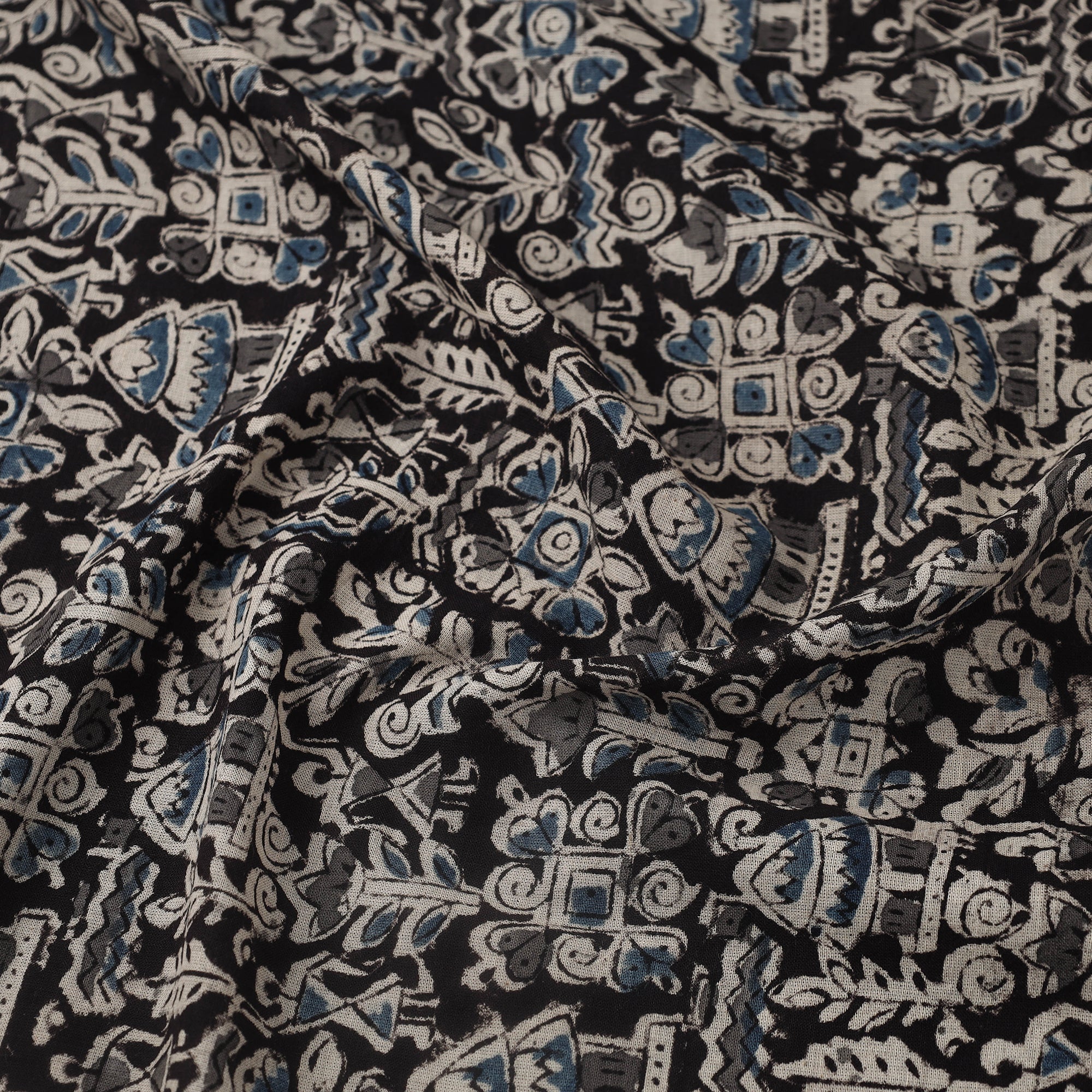 VENKATA BHANU KALAMKARI PEDANA Black - Pedana Hand Block Print Mul Cotton Kalamkari Fabric 11 - view 3