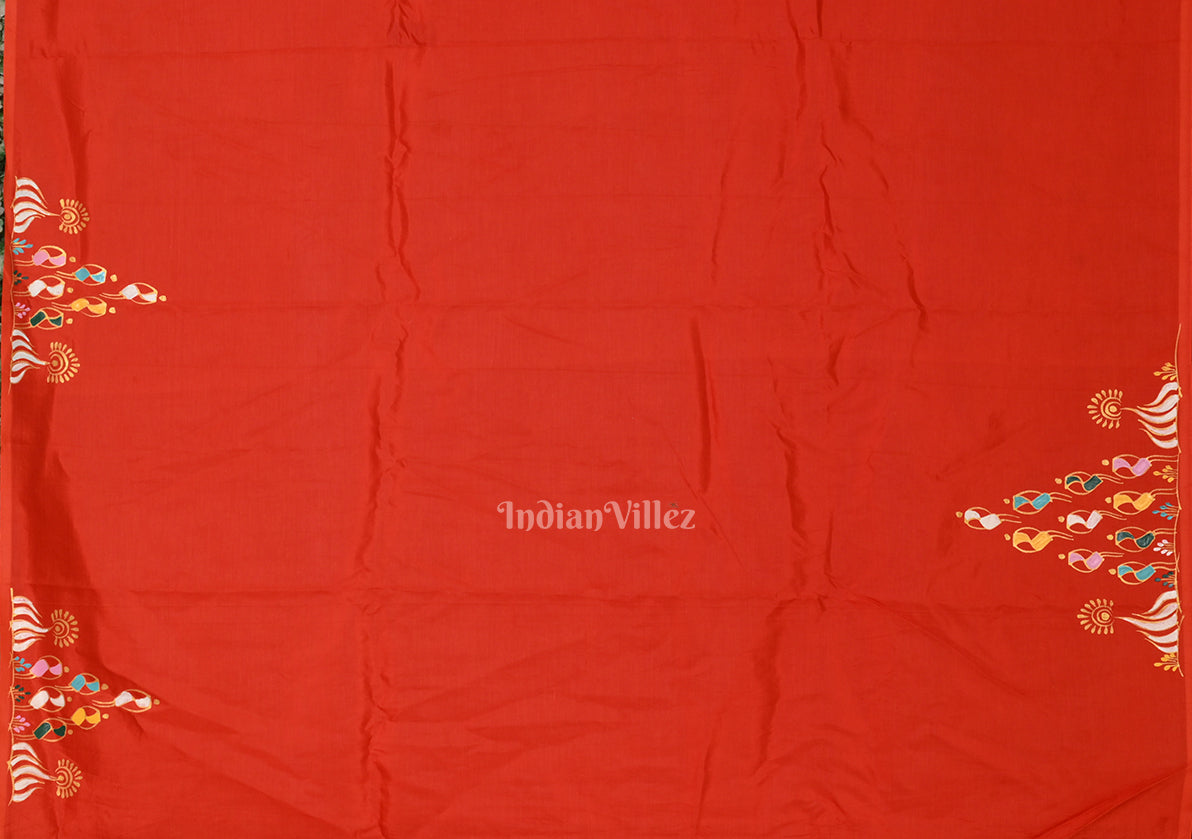 IndianVillèz Fine & Elegant Orange Tribal Theme Hand-Painted Pattachitra Saree - view 4