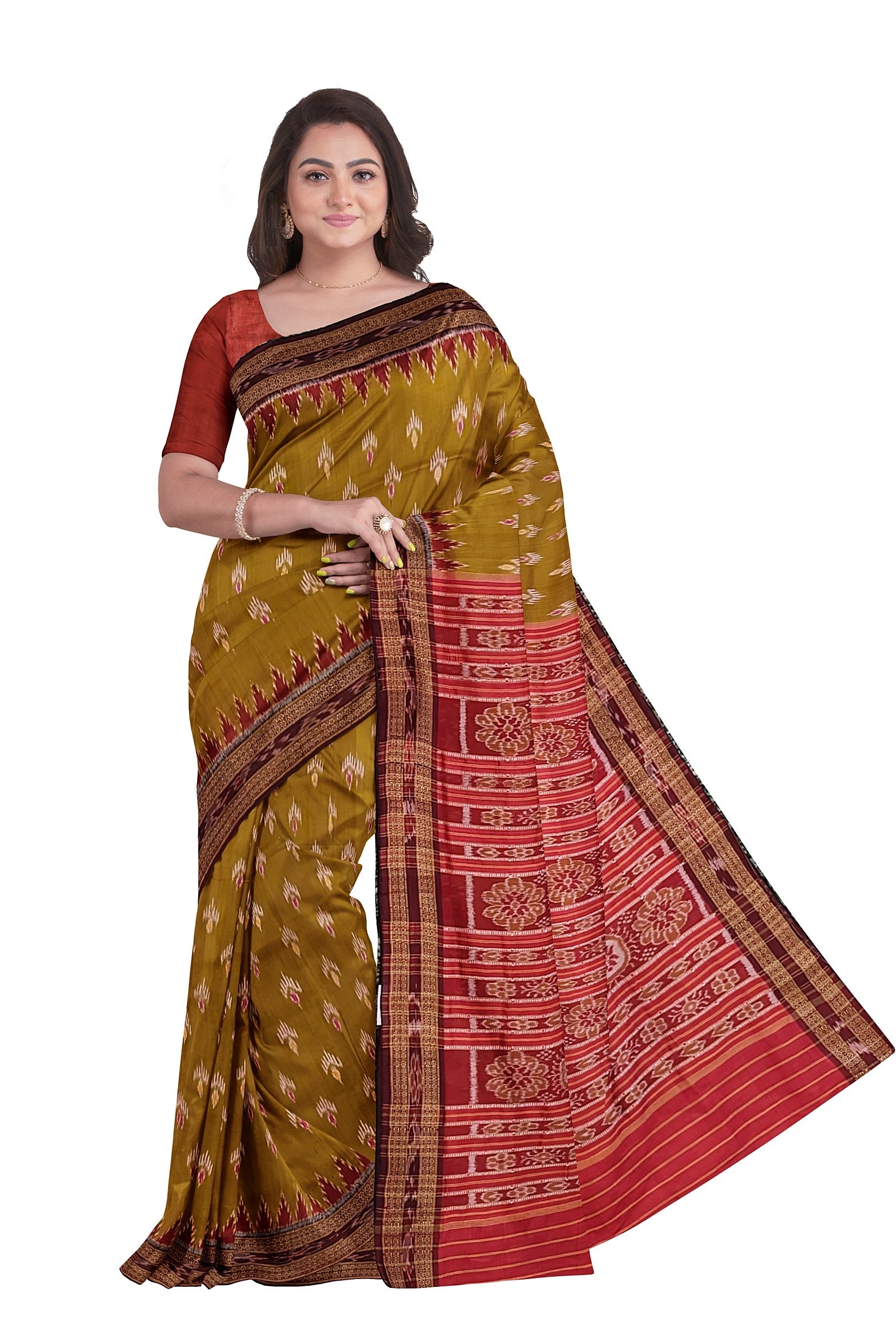 IndianVillèz Mehendi Dual Tone Mayur Chandrika Khandua Silk Saree