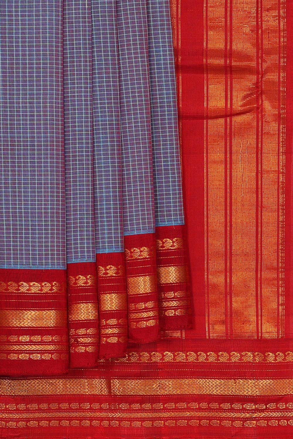 Kalanjali Gadwal Cotton Light Blue Violet Saree
