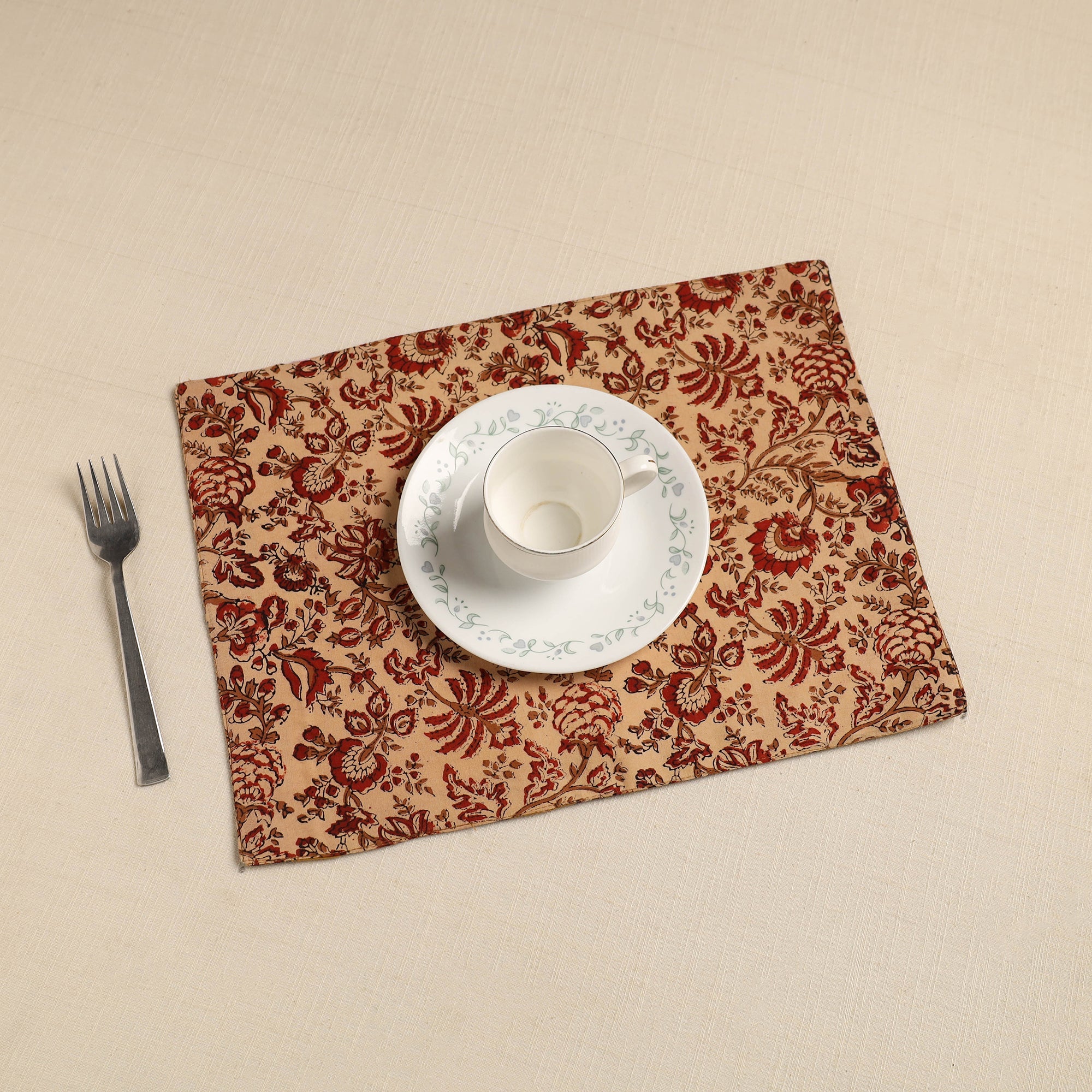NOORI BAZAR Brown - Floral Print Cotton Reversible Table Mat 02