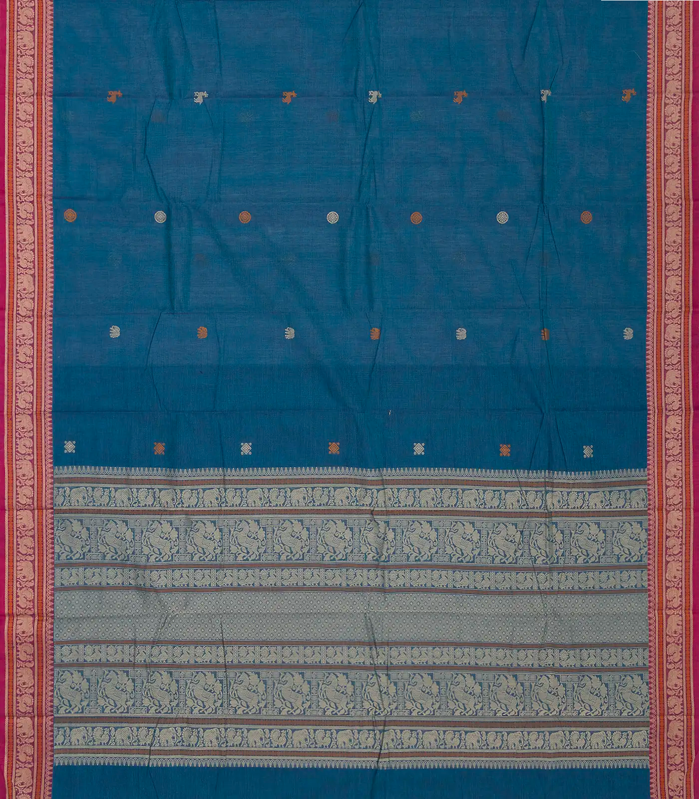 RmKV Blue Handloom Kanchi Cotton Saree With Annam & Diamond Buttas - view 2