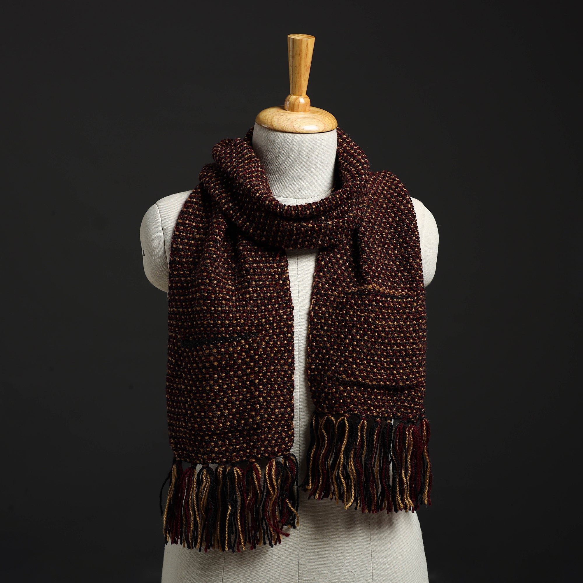 KILMORA Brown - Kumaun Hand Knitted Woolen Muffler with Pockets 88