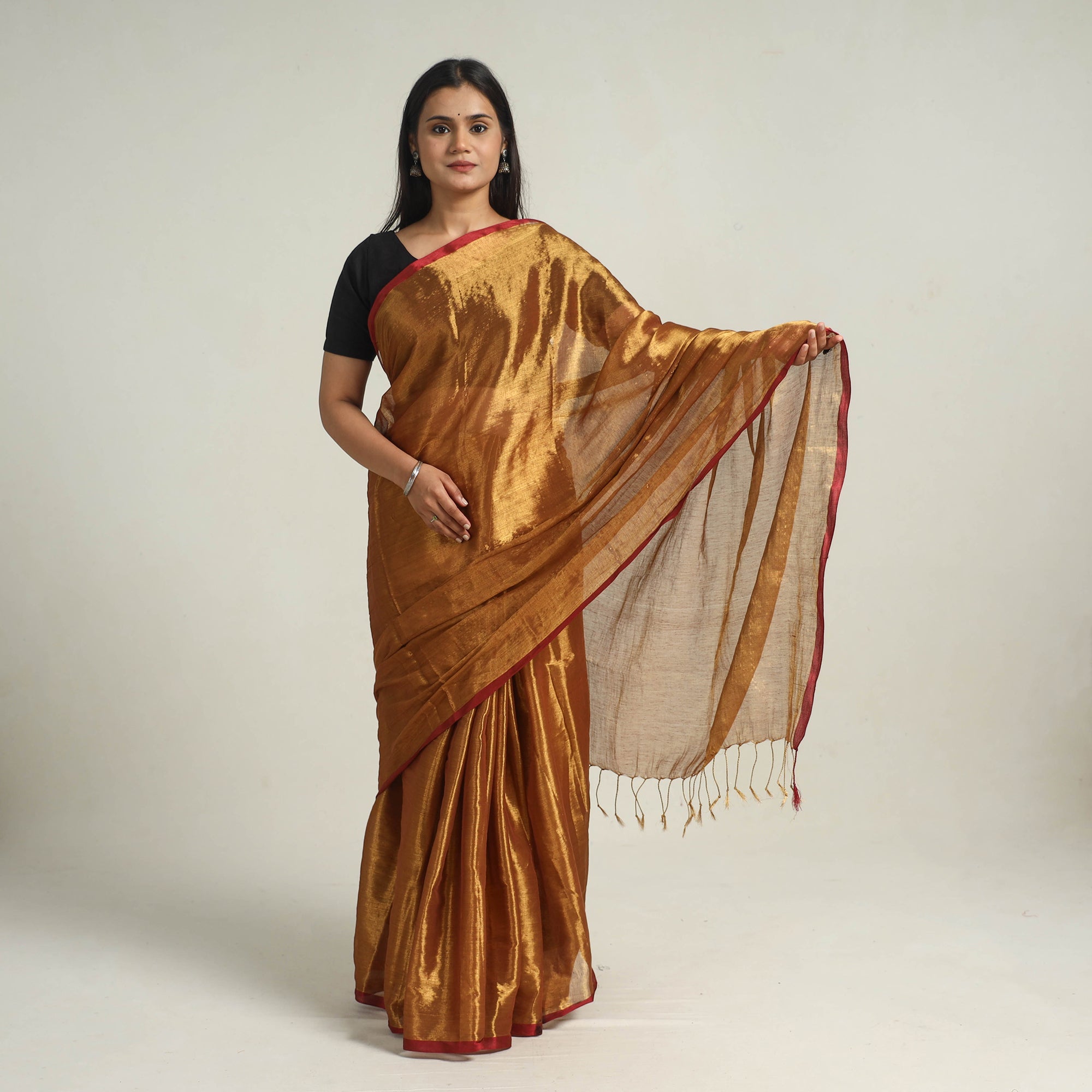 KHUSHBASH - HAPPY LOOM OF EAST Brown - Bengal Fine Tissue Zari Saree 08 - view 2