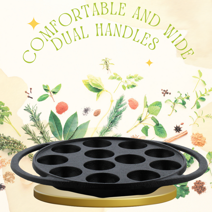 Trilonium Triple Seasoned Cast Iron Paddu tawa | Paniyarakkal | Paniyaram Pan 12 Pits | Black - view 8