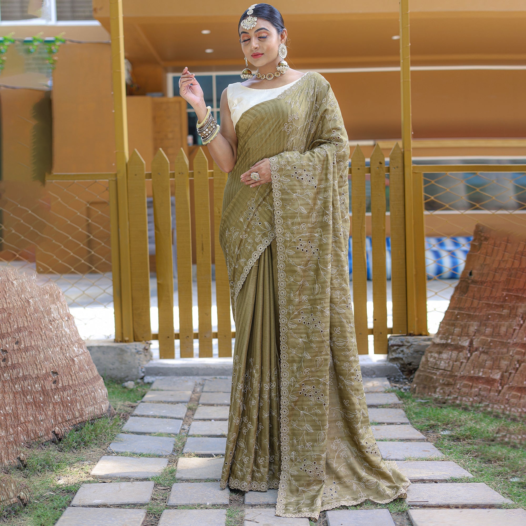 TASARIKA COUTURE Aaisha Mehendi Soft Silk Handwork Saree - view 2