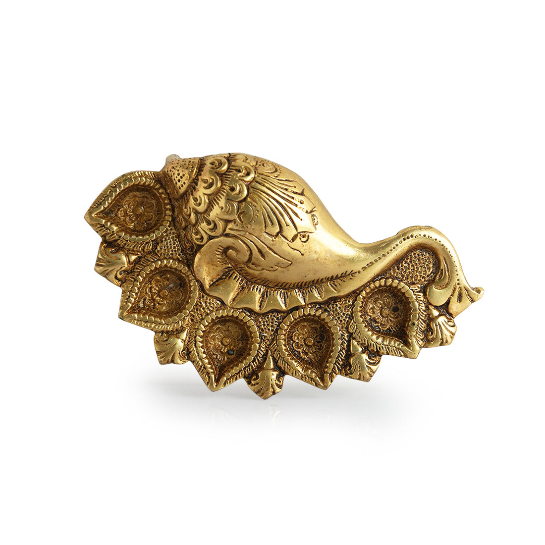 EXCLUSIVELANE 'Shankh' Brass Diya In Brass (5 Wicks, 0.7 Kg, Hand-Etched) - view 2