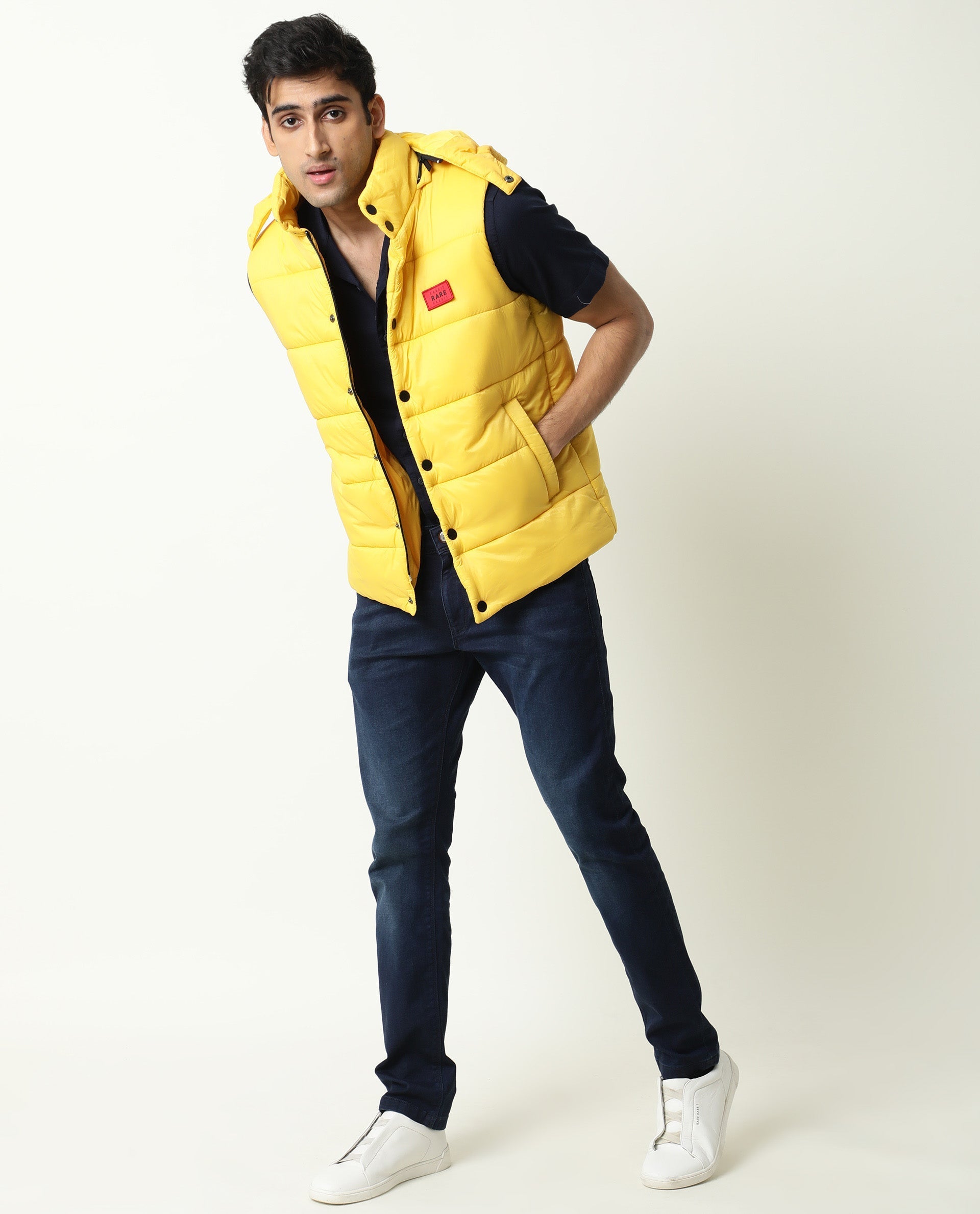 Rare Rabbit Men's Depot Yellow Plain Sleeveless Detachable Hood Puffer Jacket - view 3