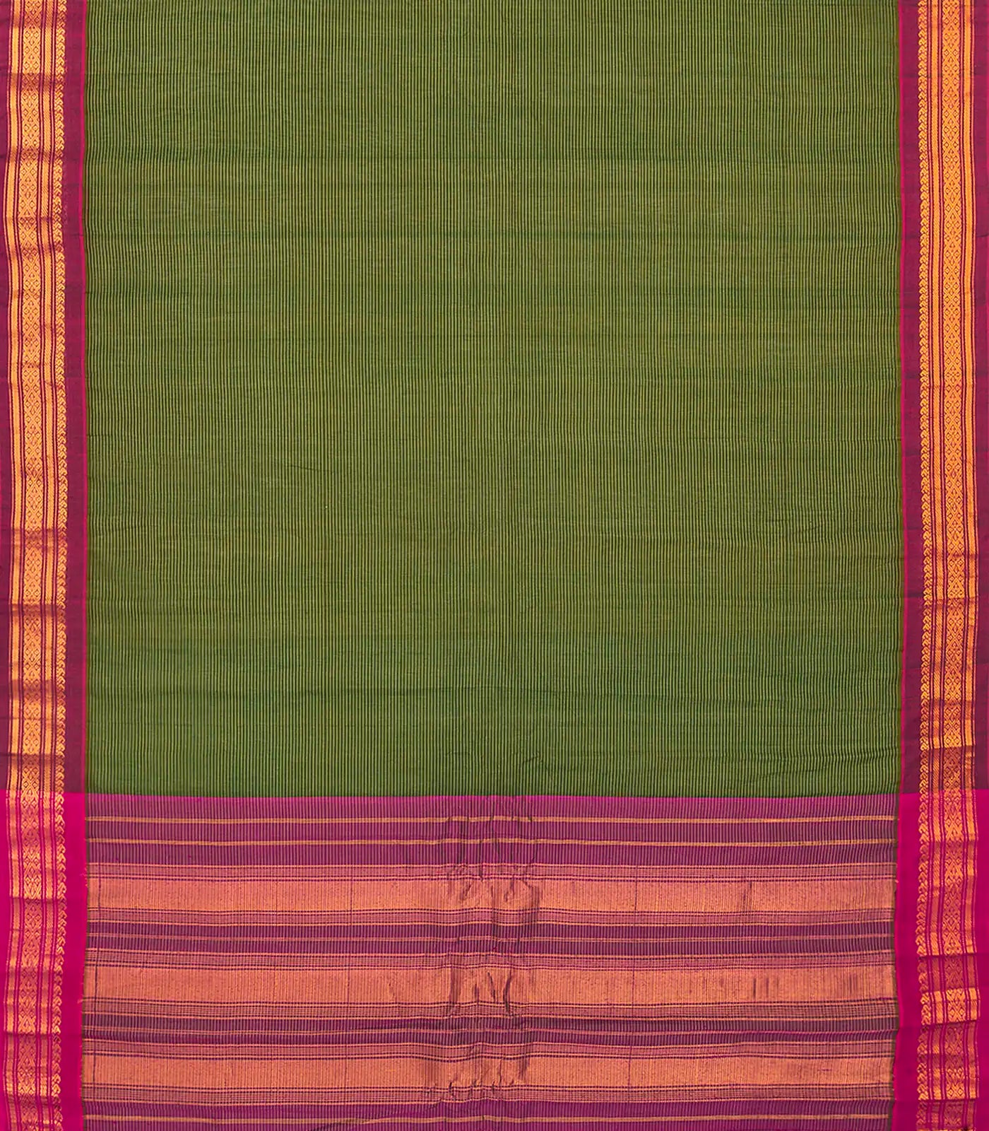 RmKV Dark Green Handloom Gadwal Cotton Saree With Stripes-Dark Green - view 2