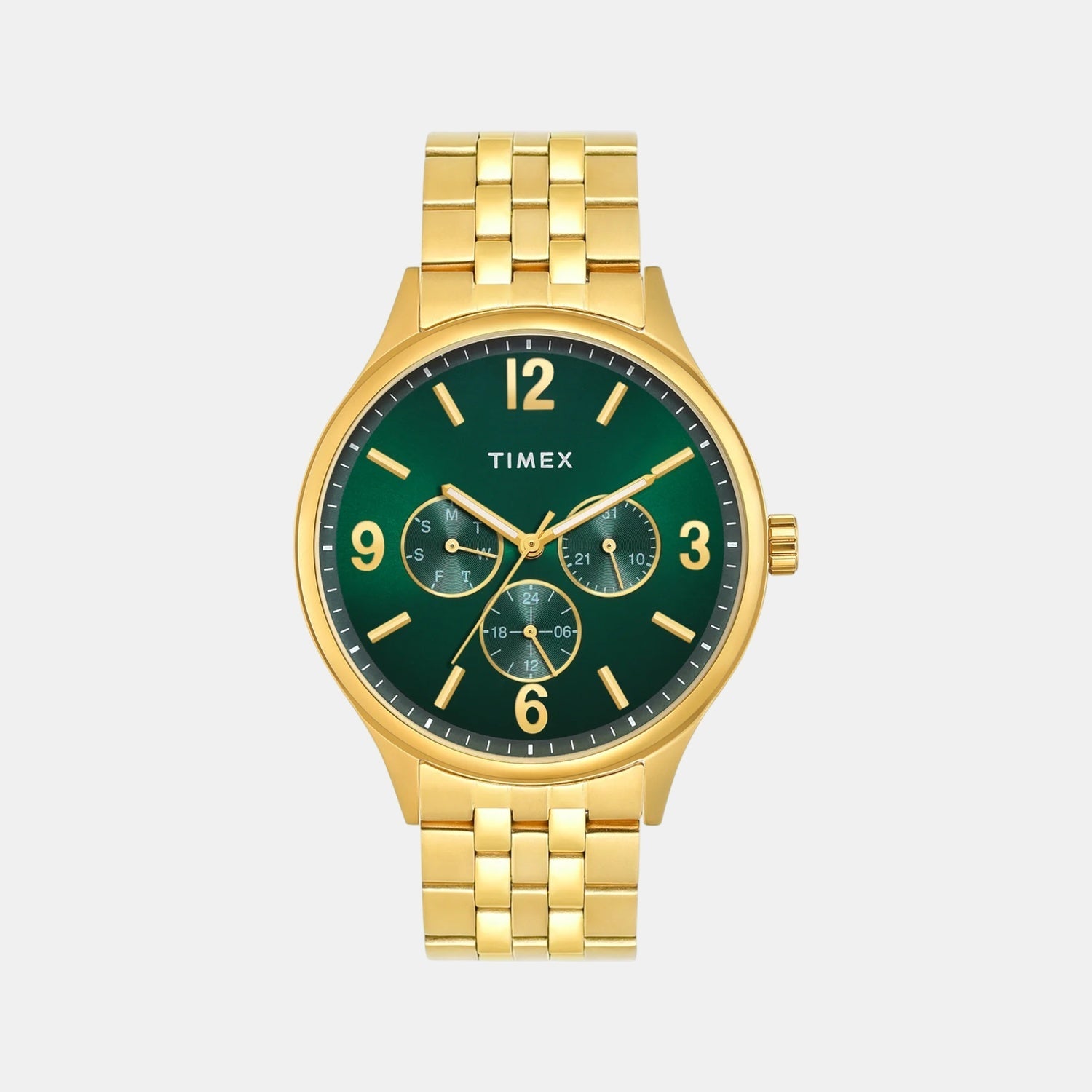 Timex Fashion Men Quartz Green Dial Multi-Function Stainless Steel Watch TWEG18440