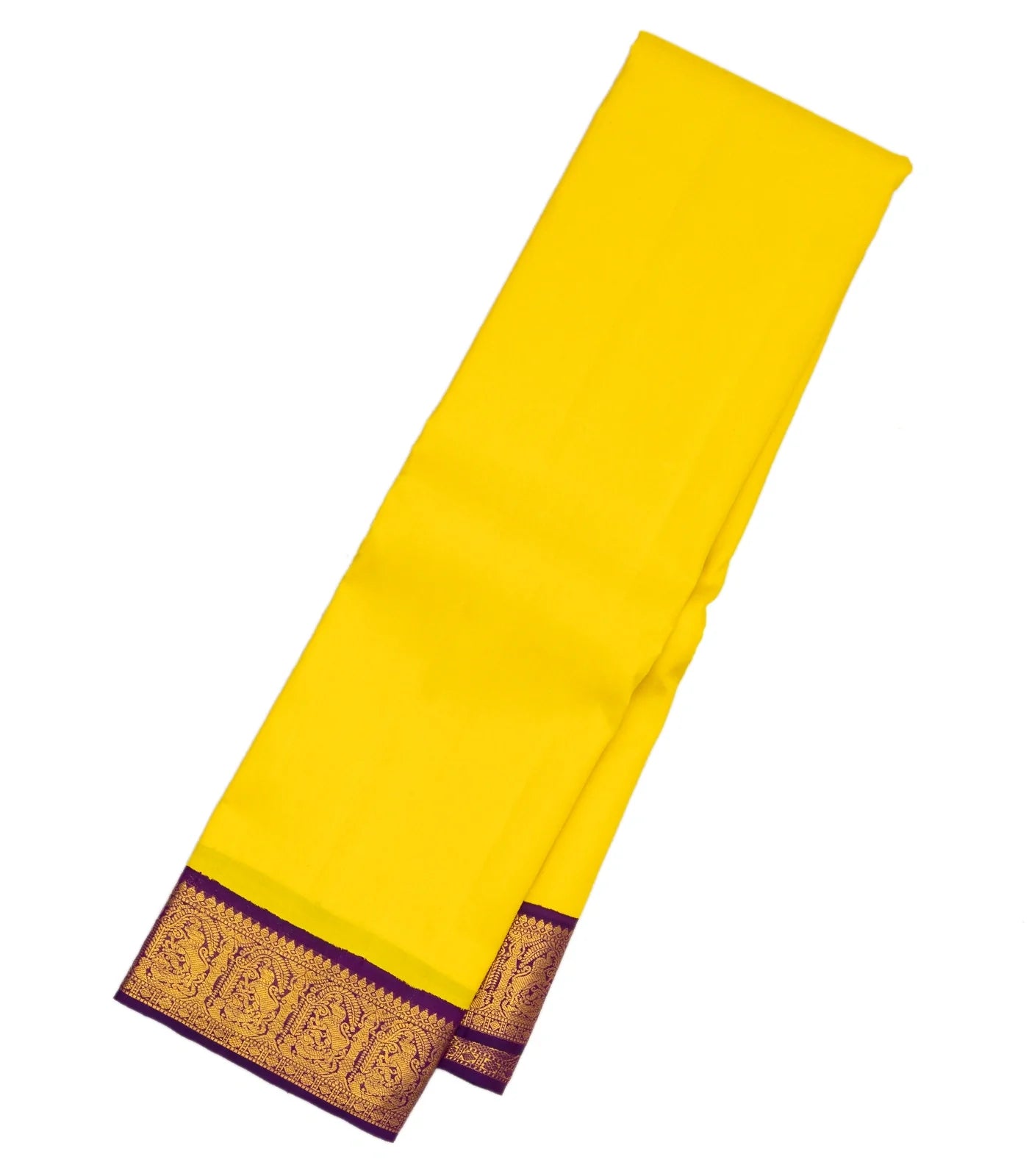 RmKV Lemon Yellow Handloom Korvai Kanchipuram Silk Saree With Magenta Border