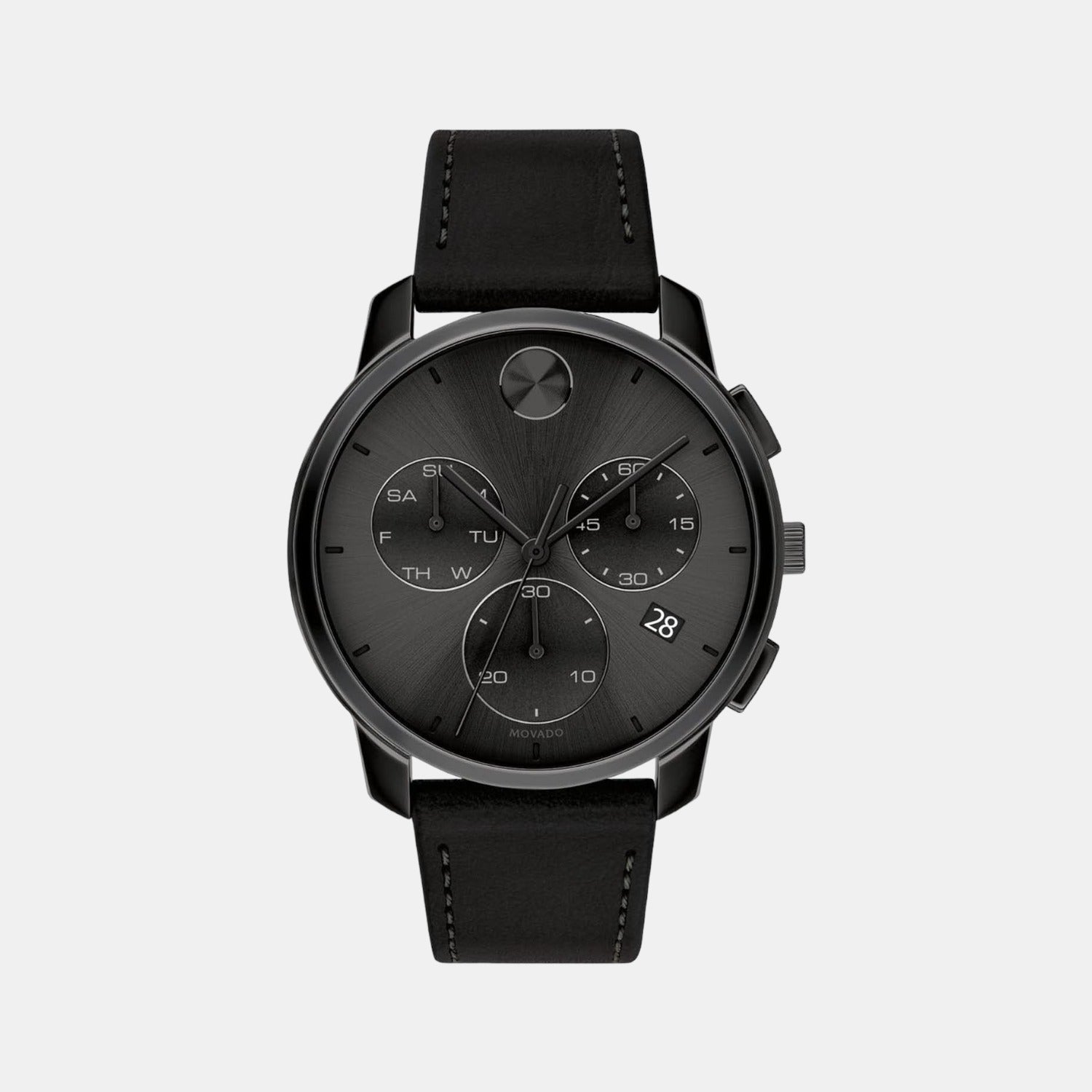 Movado Bold Men Quartz Black Dial Chronograph Leather Watch 3600632