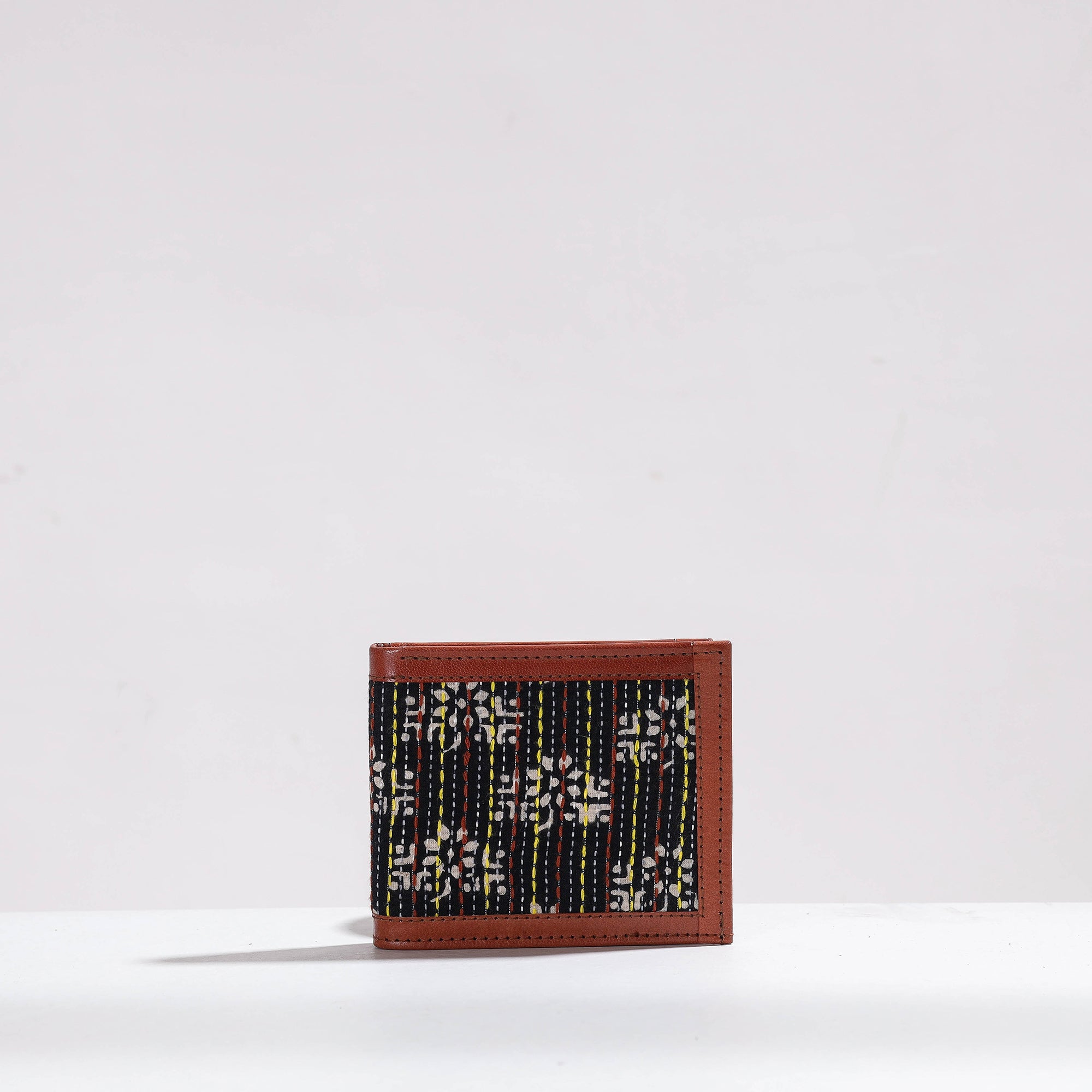 Embroidery silk leather – ASALKAAR Black - Handcrafted Kantha Embroidery Silk & Leather Unisex Wallet