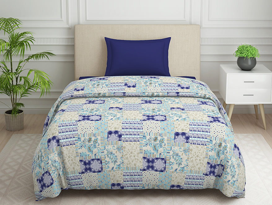 Spaces India Geometric Blue Polycotton Quilt Single Harmony - By Welspun
