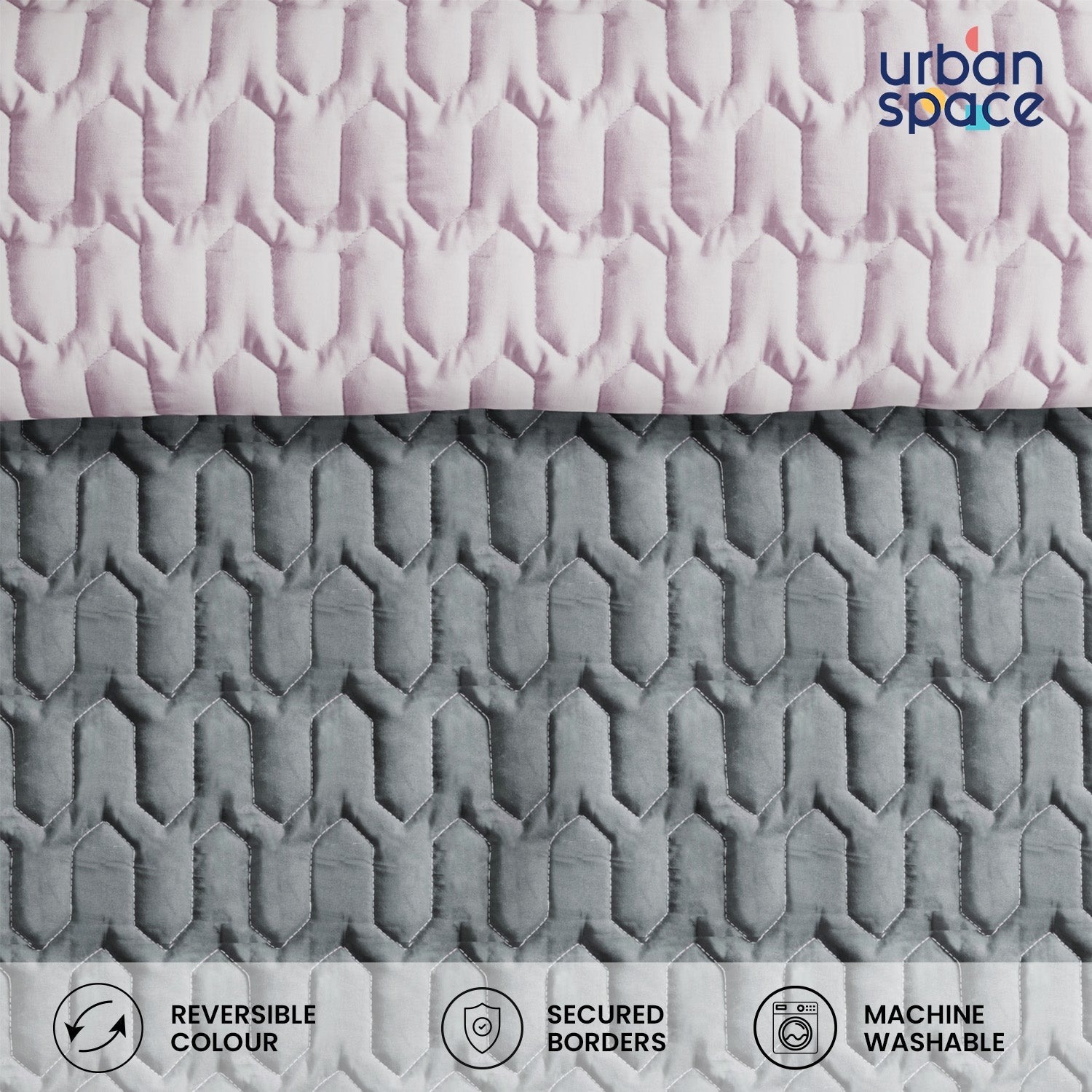 Urban Space -Home Furnishing Store Fluffy & Heavy 200 GSM Microfiber Reversible Quilted Winter Comforters - Grey & Rose - view 4