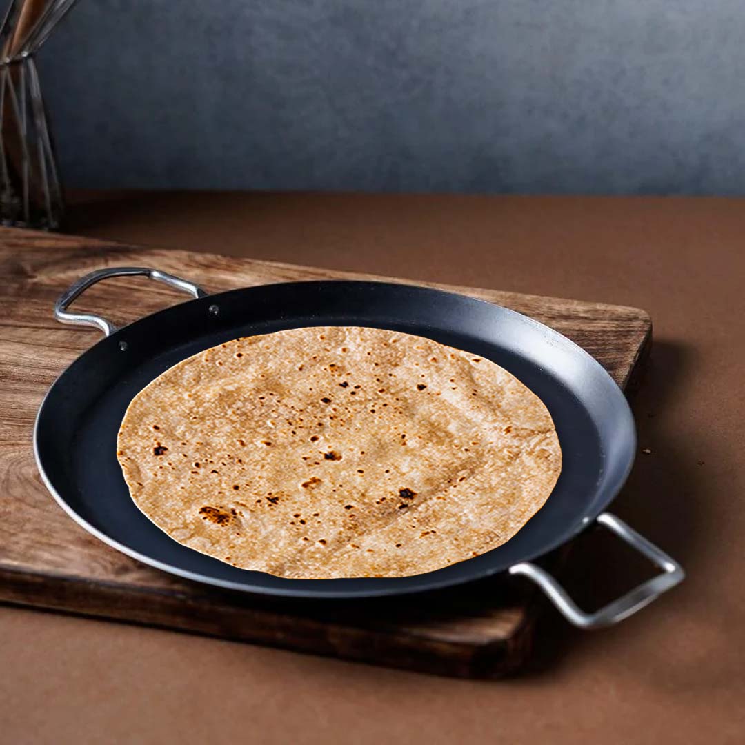 The Indus Valley 100% Pure Sheet Iron Tawa, 2 Handles, Seasoned, Toxin-free, Induction, 28.5cm, 1.7kg