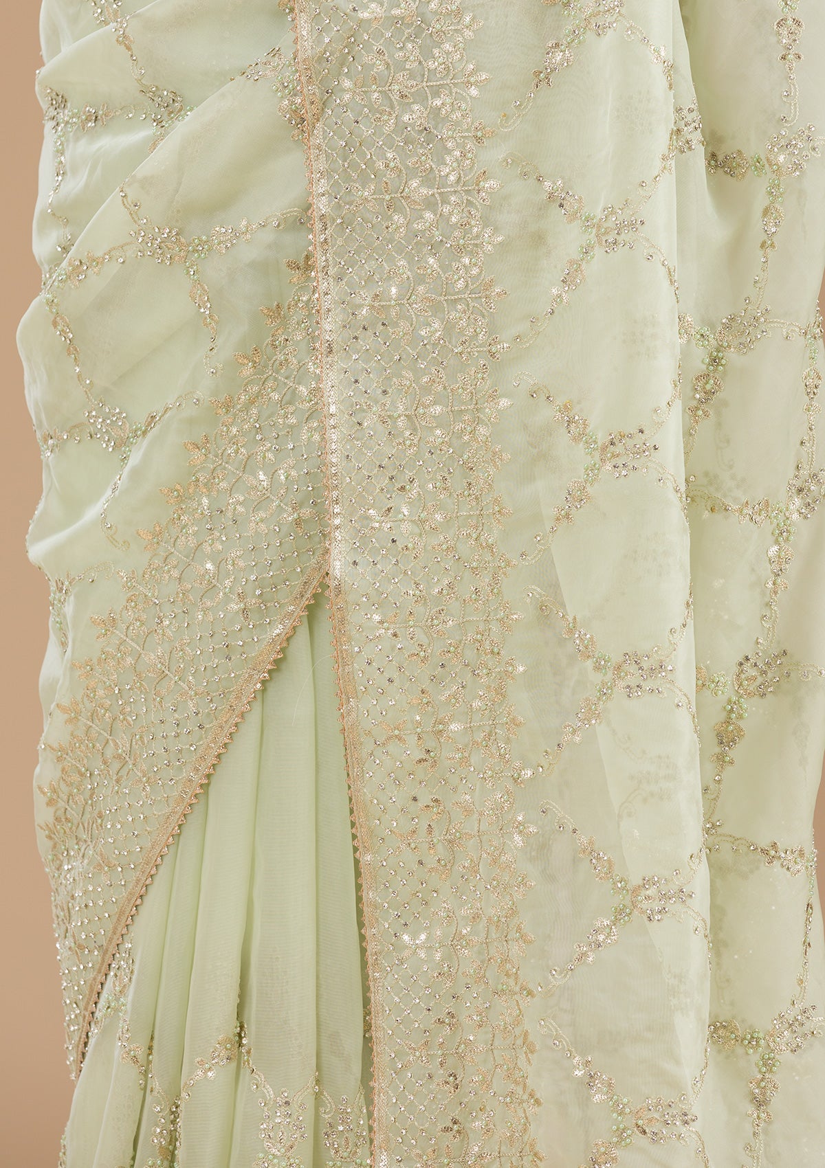 Koskii Pista Green Gotapatti Tissue Saree – Women's - view 7