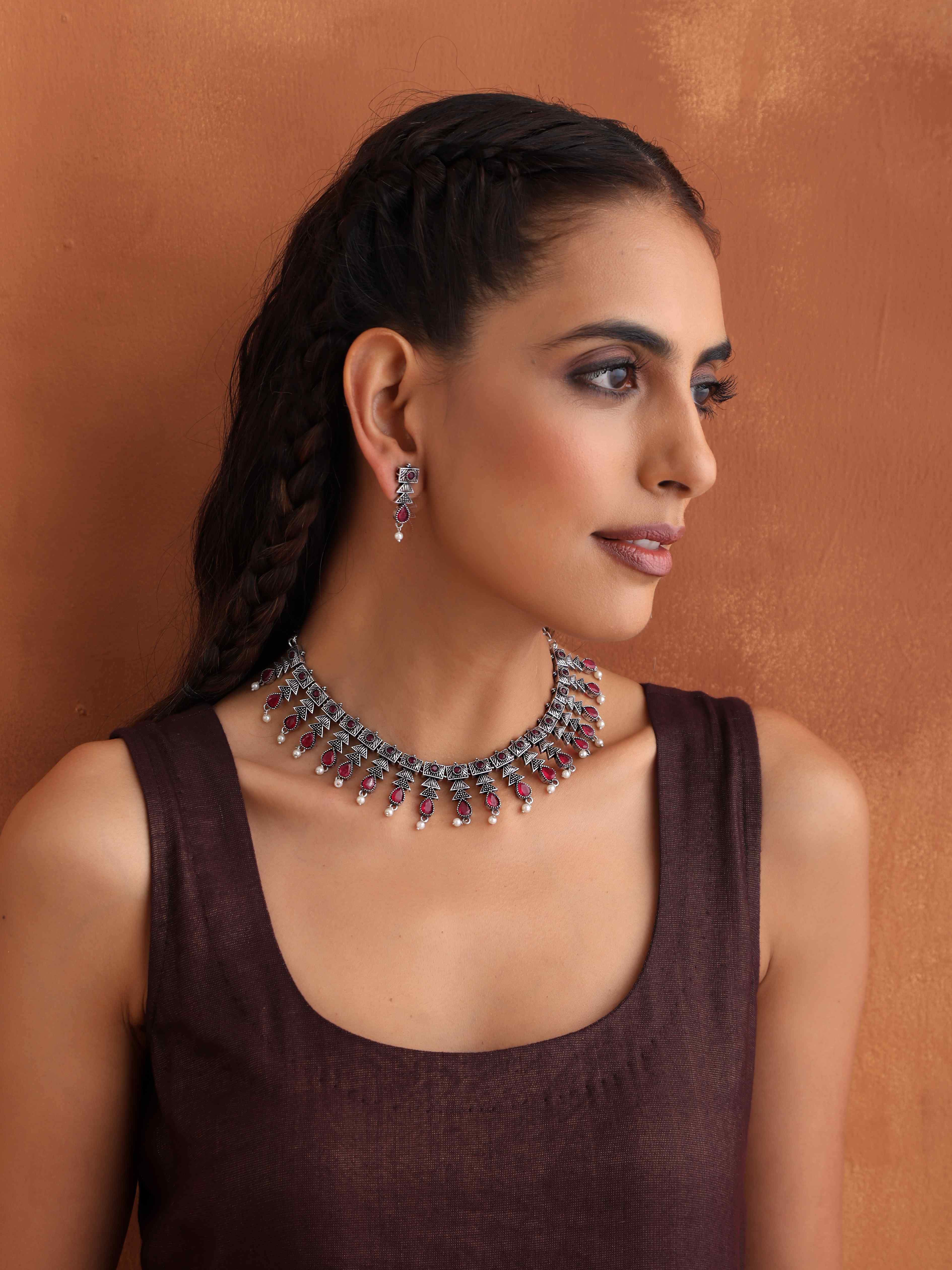 trueBrowns Silver Tone Banjara Necklace Set - view 4