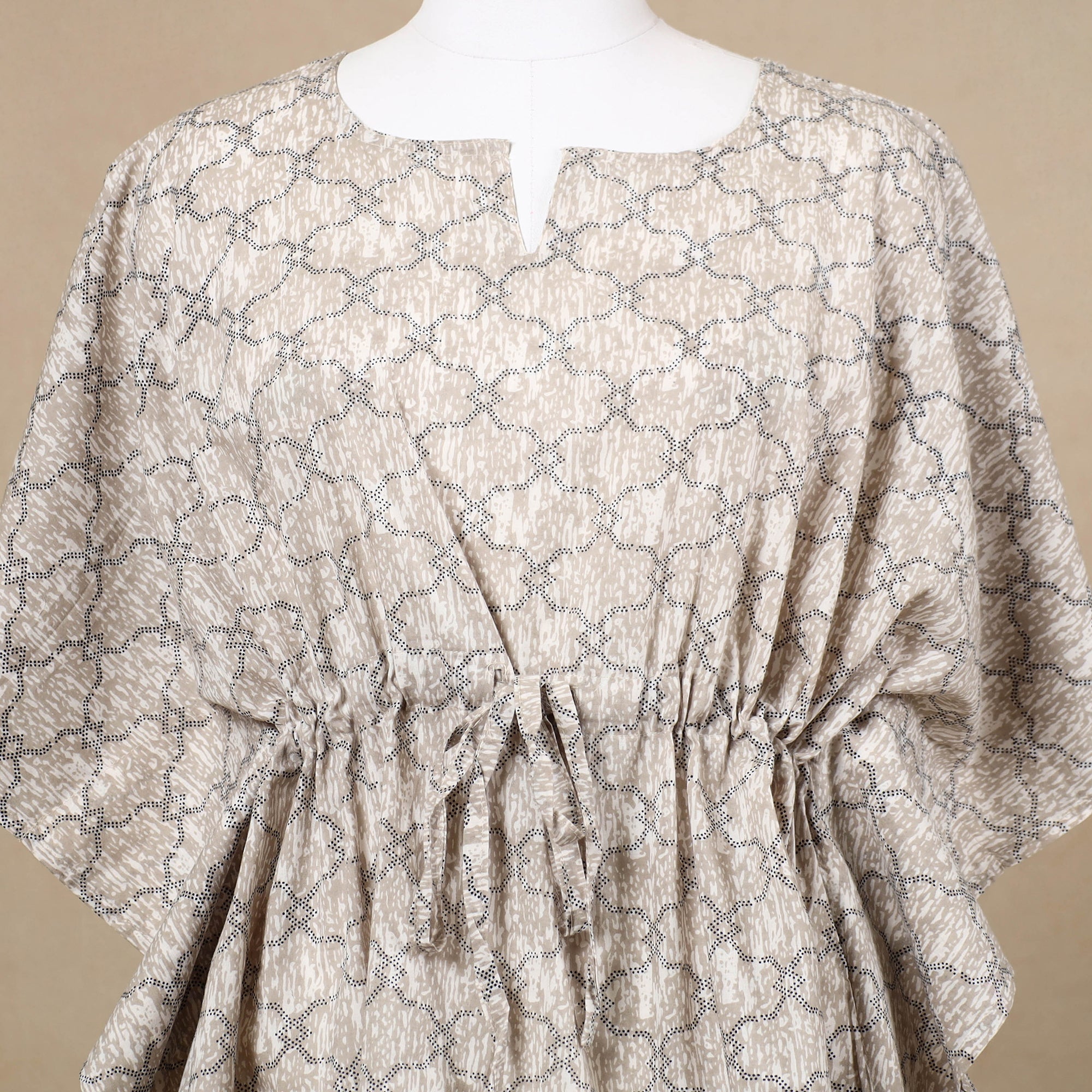 CHUTNEY CRAFT STUDIO Brown - Hand Block Printed Cotton Kaftan with Tie-Up Waist (Short) - view 3
