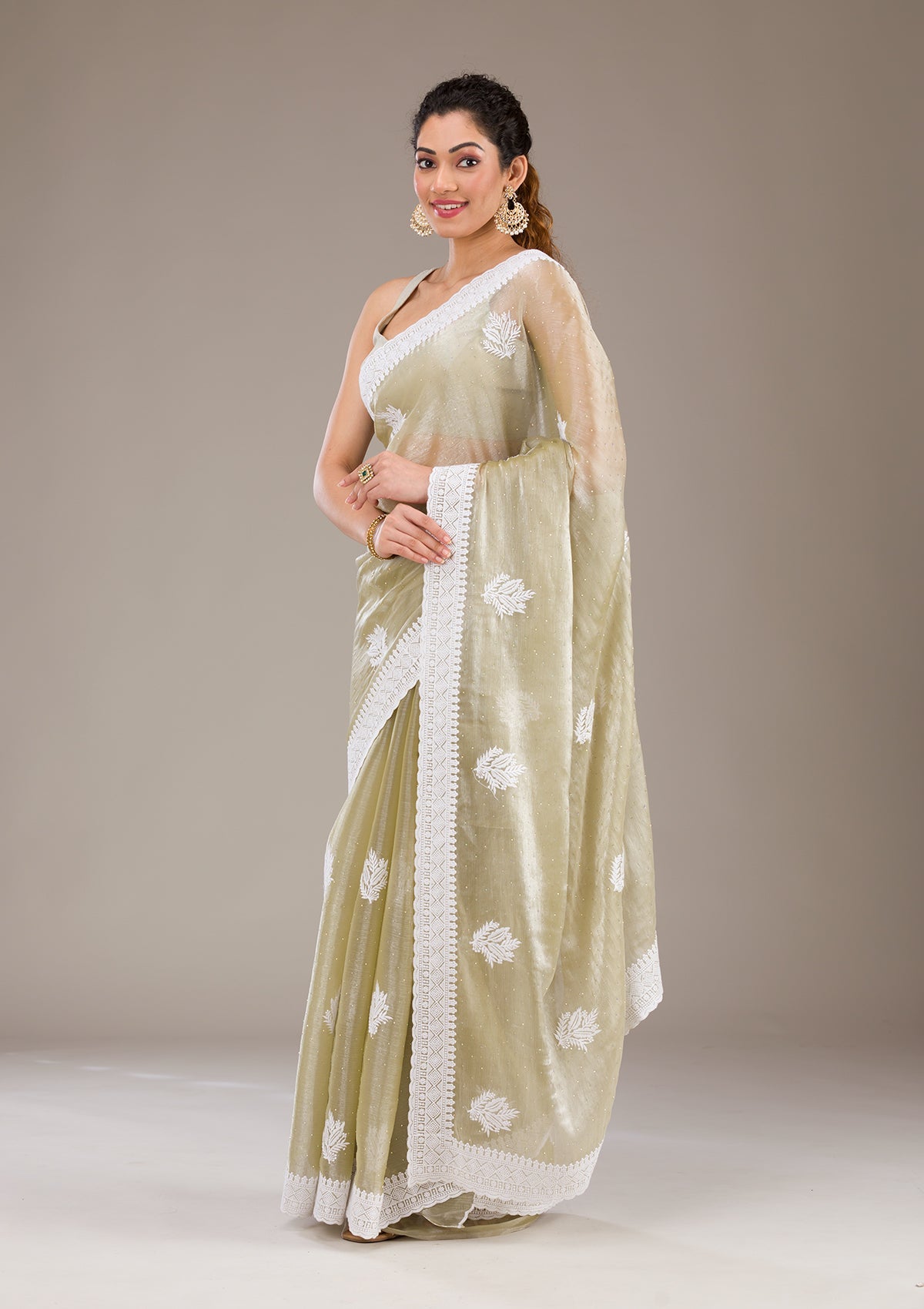 Koskii Sea Green Threadwork Organza Saree – Women's - view 3