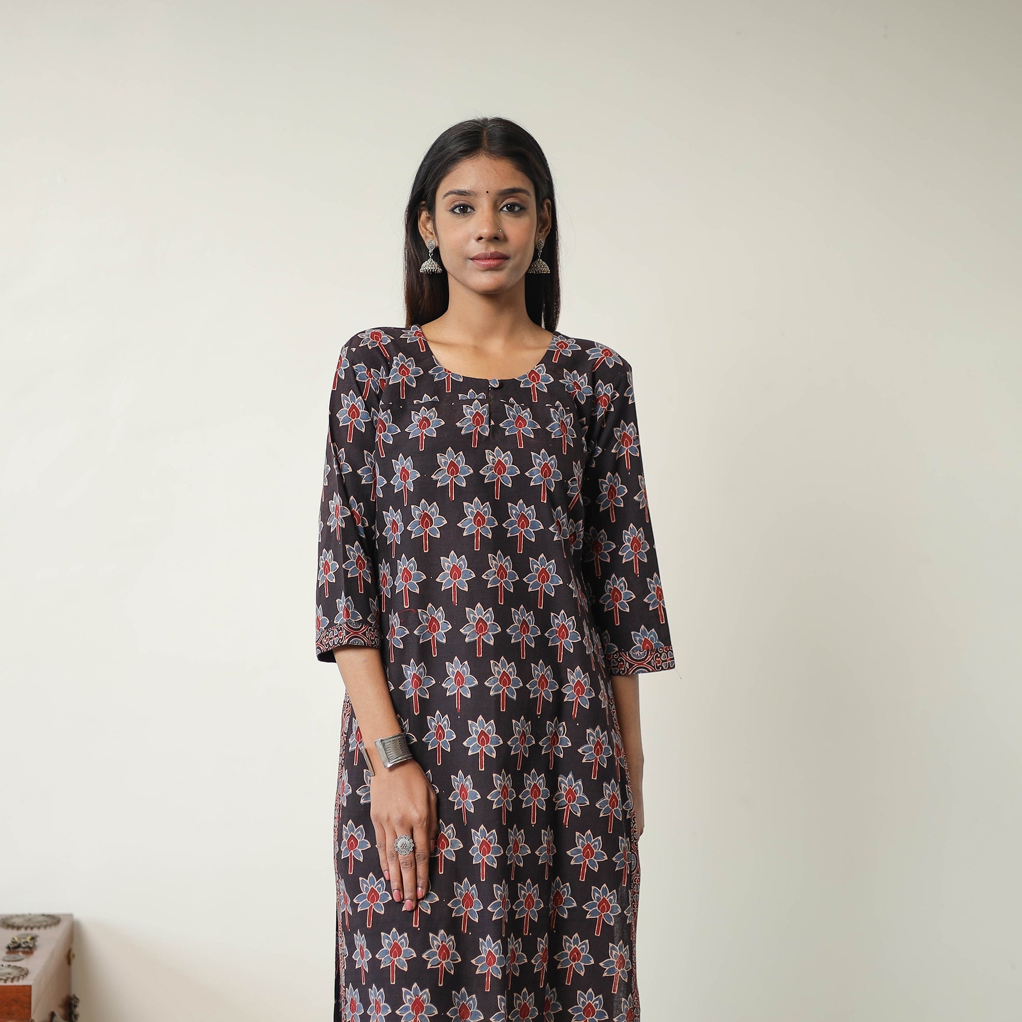 ITOKRI CASUALS Black - Block Printed Cotton Straight Ajrakh Kurta 07