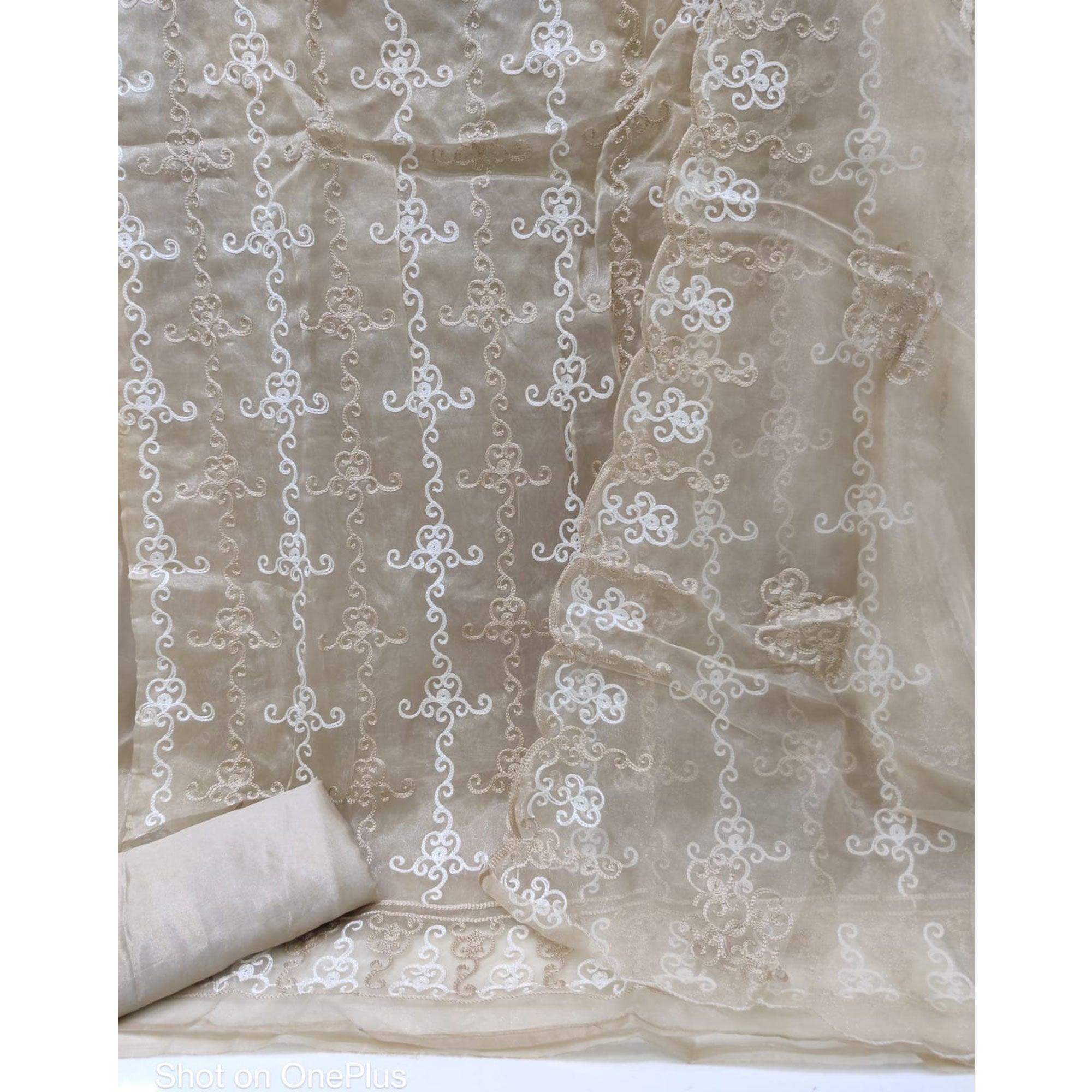 Peachmode Chiku Festive Wear Embroidered Organza Dress Material - view 3