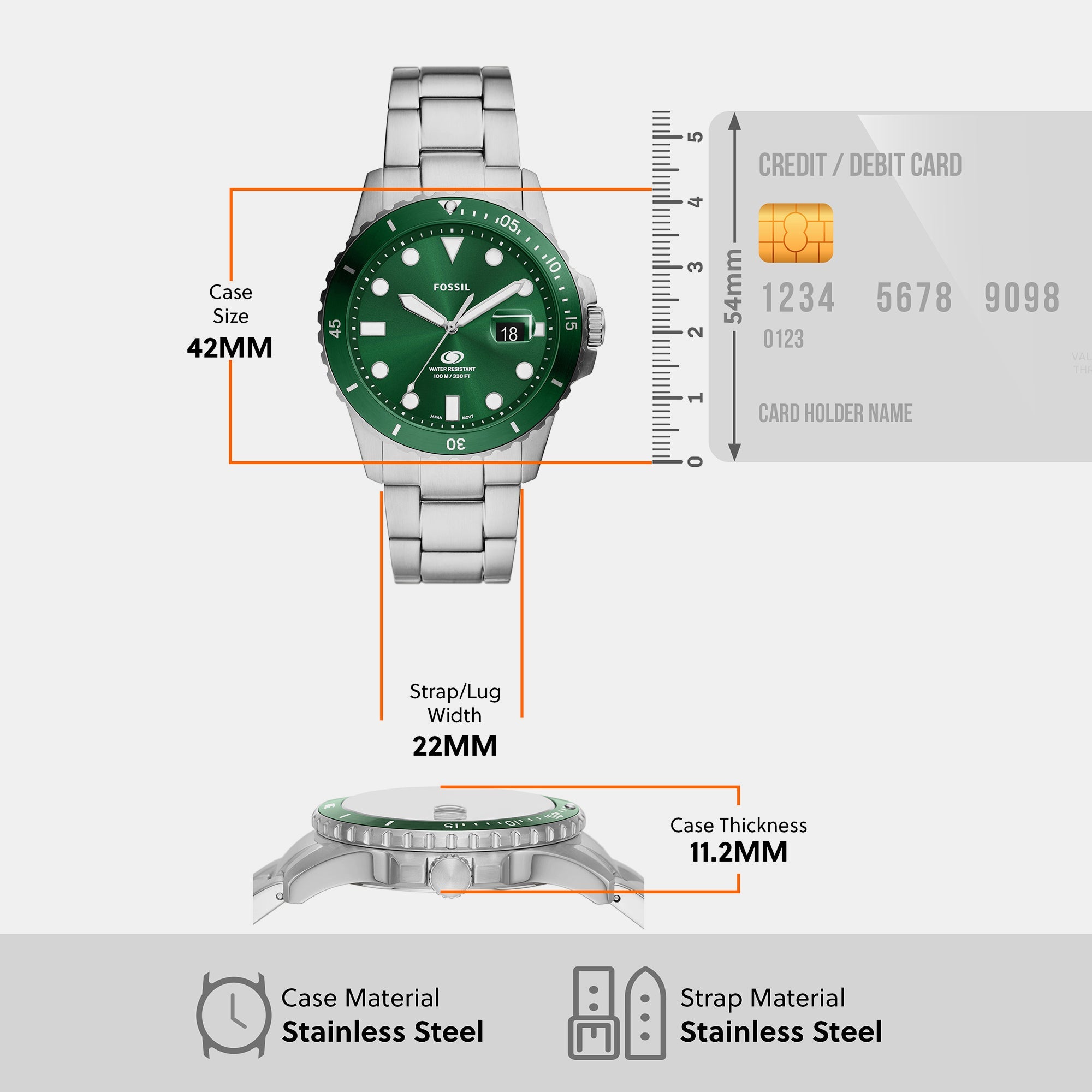 Fossil Blue Dive Men Quartz Green Dial Analog Stainless Steel Watch FS6033 - view 7