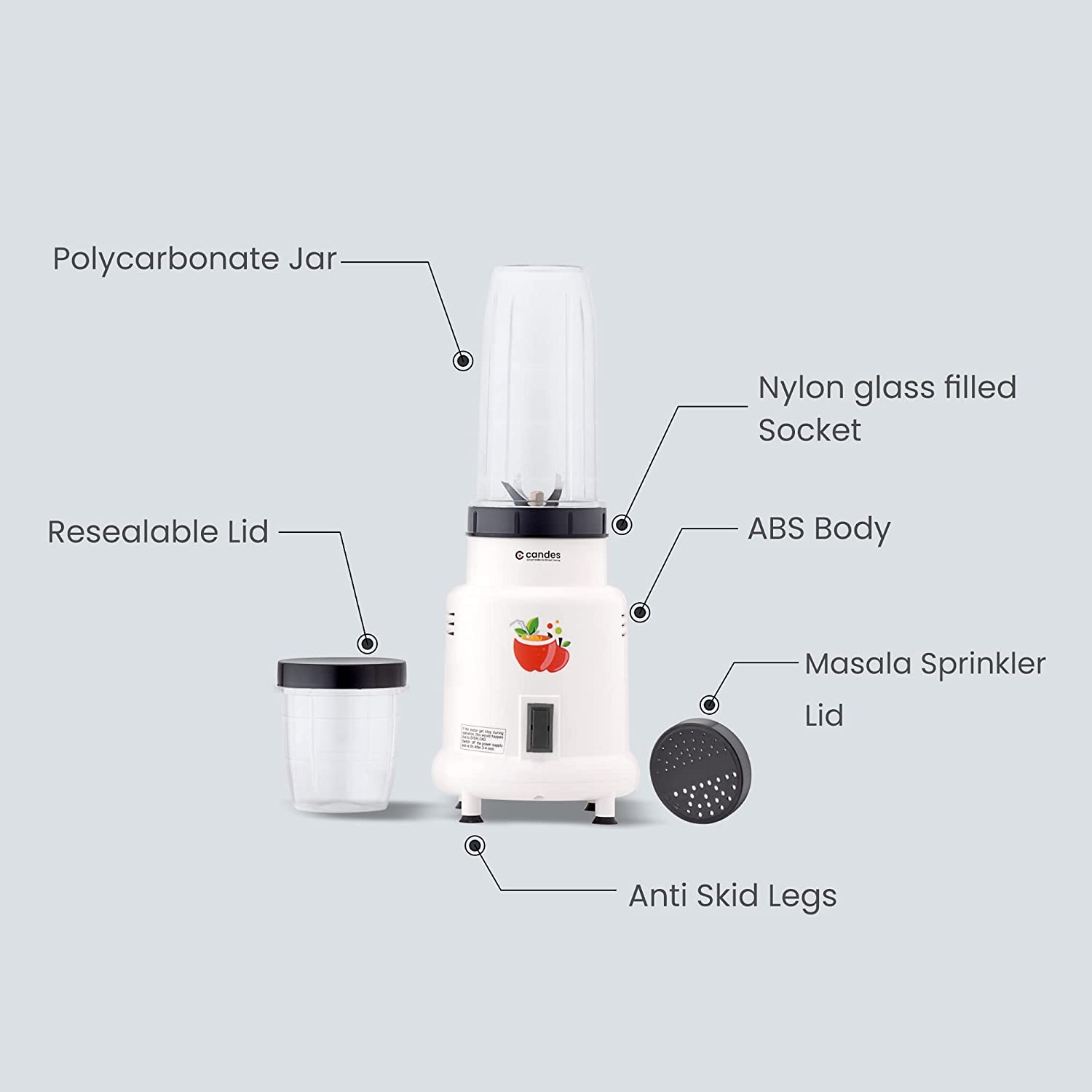 Candes Hector Nutri Blender Complete Kitchen Machine with 2 Unbreakable Jars, 400W (White) - view 4