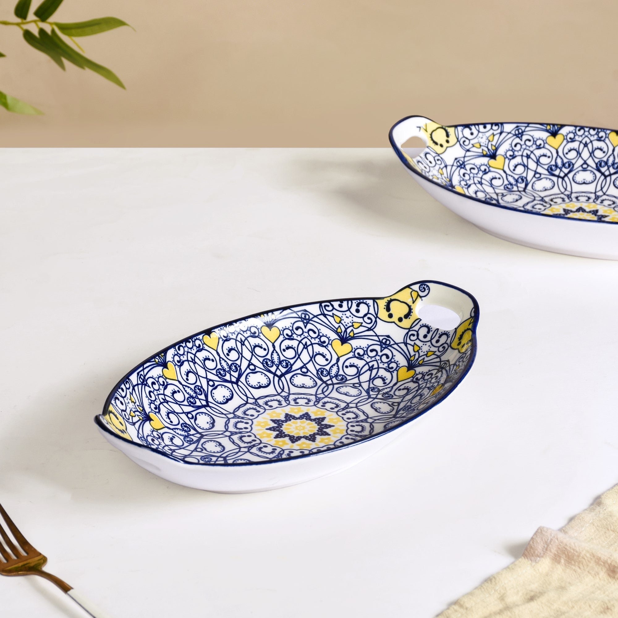 Nestasia Vibrant Mandala Platter Yellow And Blue Set Of 2 - view 8