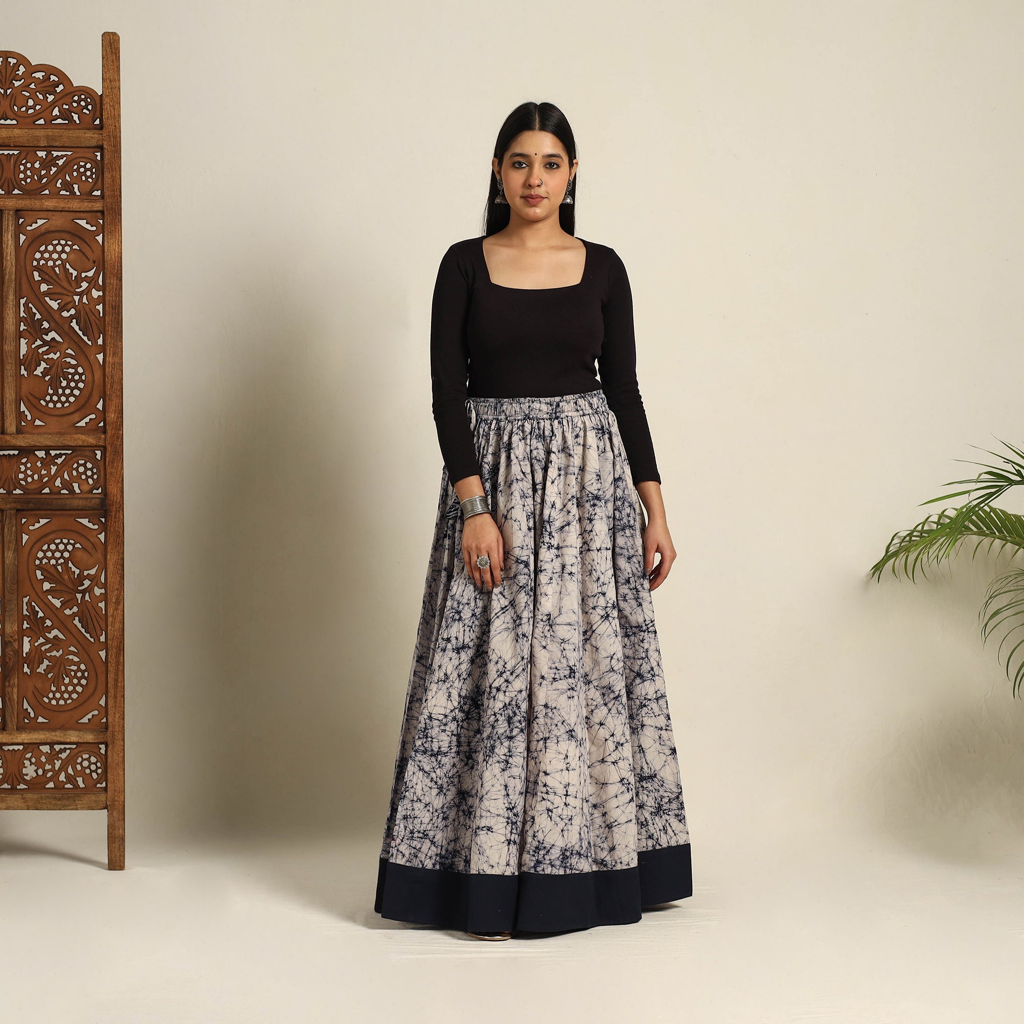 NOORI BAZAR Beige - 24 Kali Patchwork Batik Print Cotton Long Skirt 17