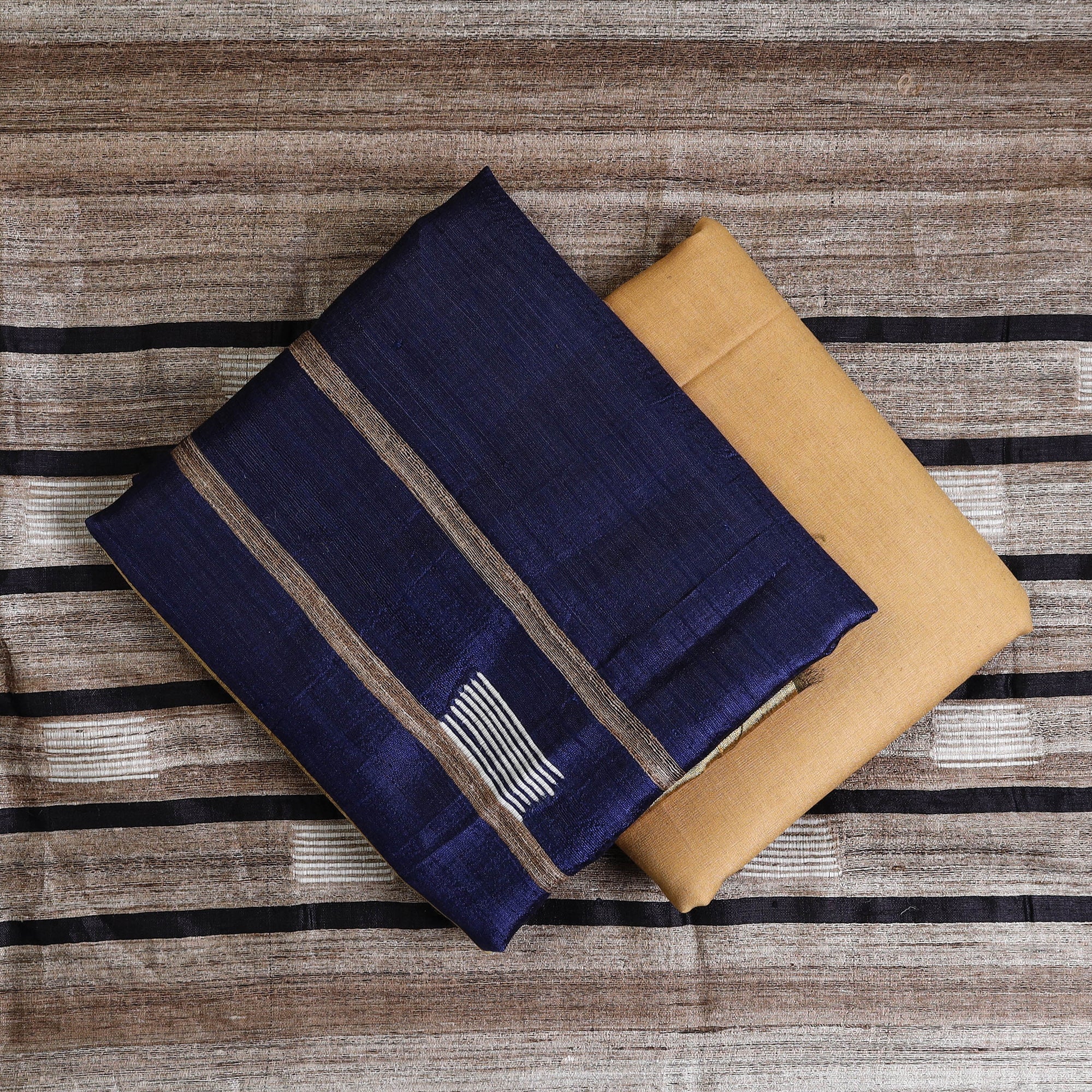 ITOKRI CRAFTS INITIATIVE Blue - 3pc Bhagalpuri Handloom Tussar Silk Dress Material 01 - view 2