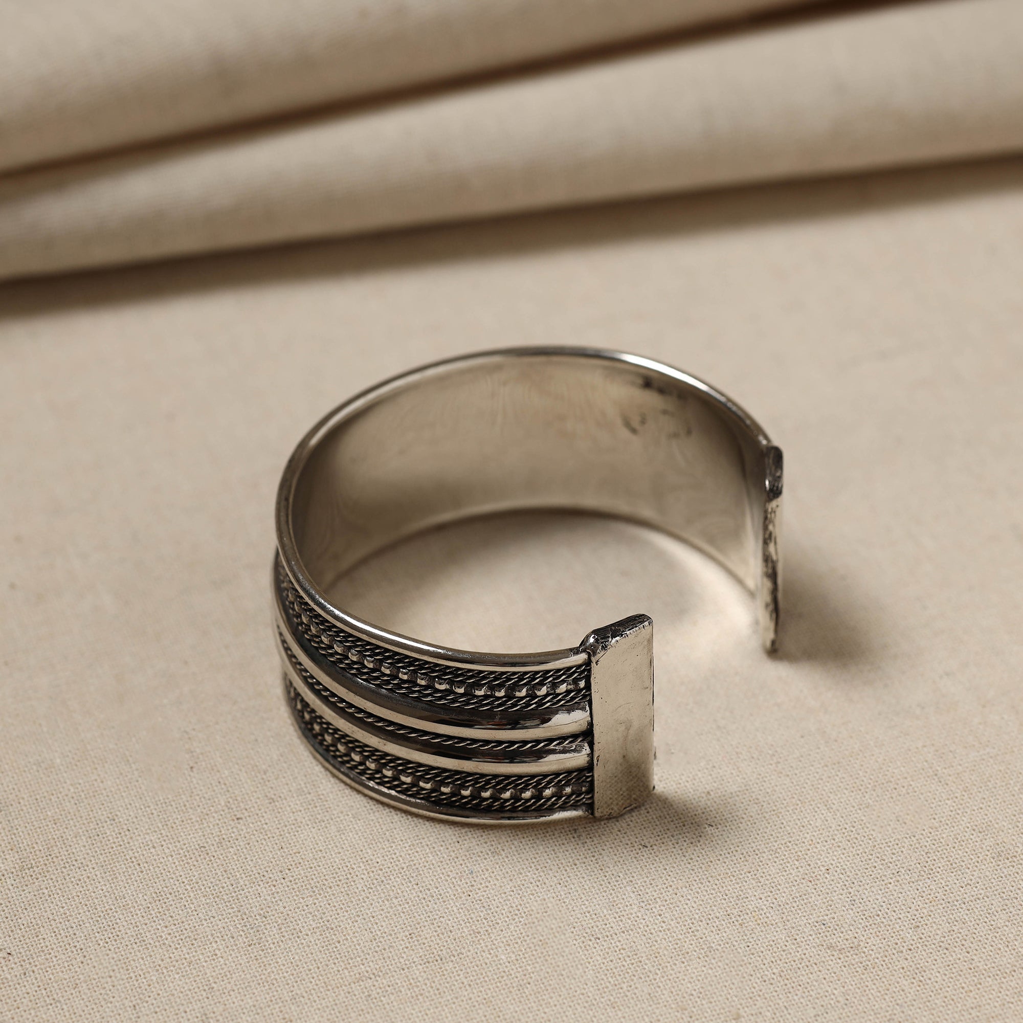 WHITE RIVER STORIES Antique Finish Oxidised German Silver Bangle / Cuff Bracelet (Adjustable)