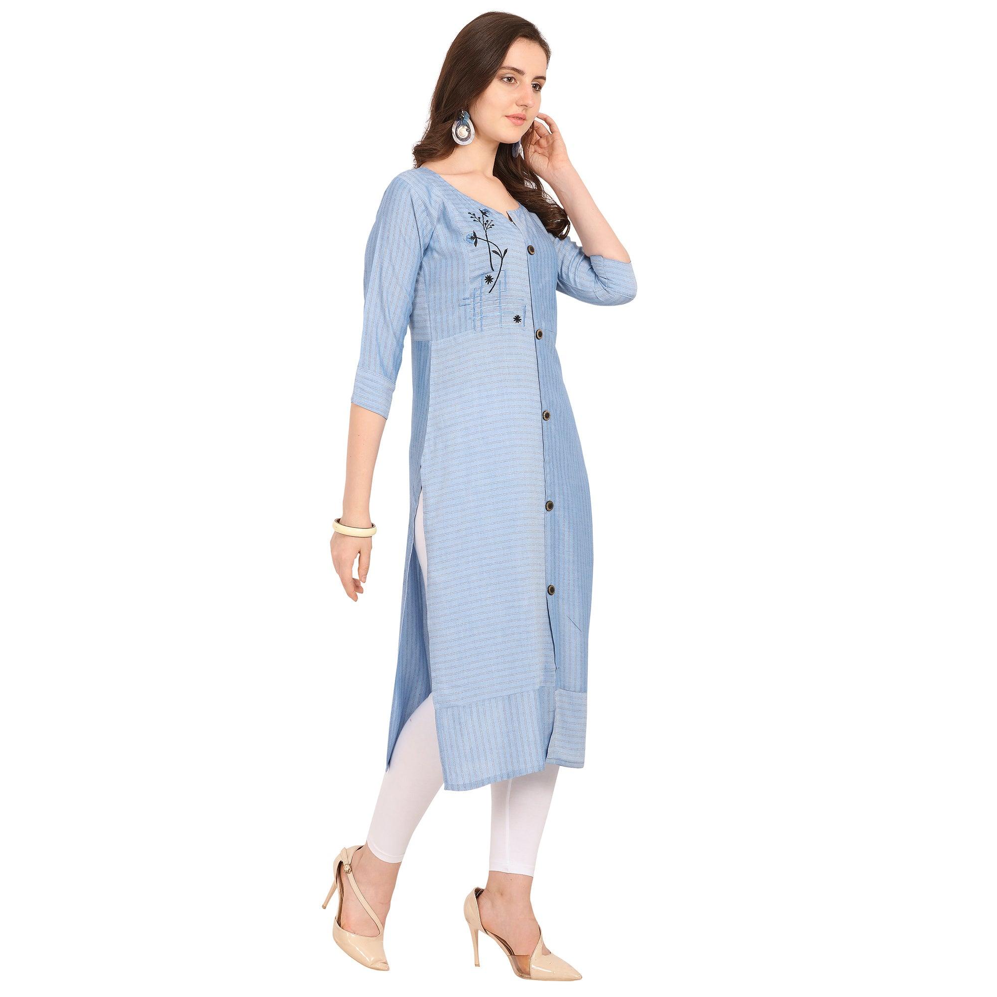 Peachmode Seller Elegant Blue Colored Party Wear Embellished Work Rayon Kurti - view 4