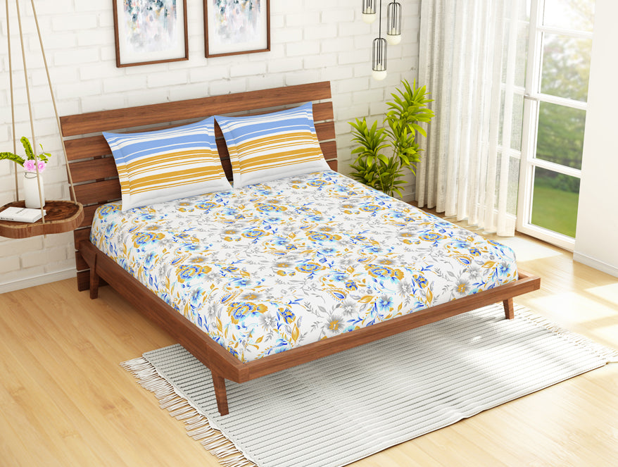 Spaces India Floral Windsurfer - Light Blue 100% Cotton Queen Fitted Sheet - Atrium Kitting By Spaces - view 2