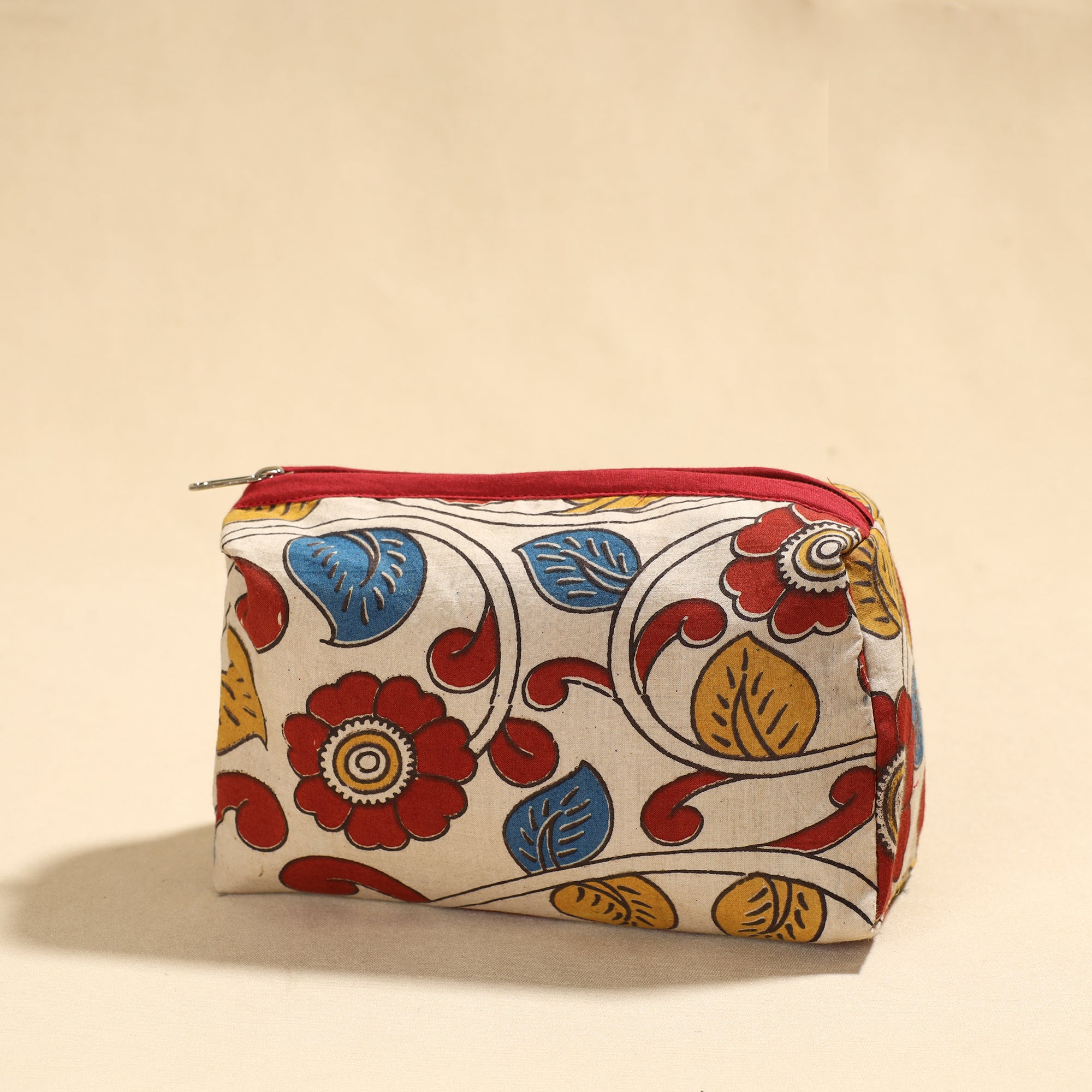 NOORI BAZAR Beige - Kalamkari Printed Cotton Toiletry Pouch 06