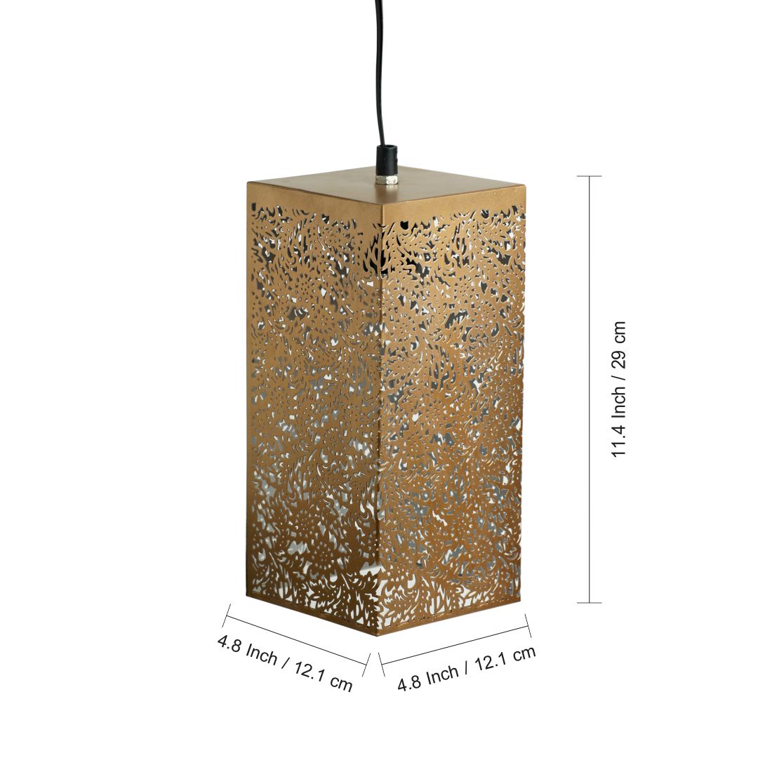 EXCLUSIVELANE 'Monochrome Lights' Hand-Etched Cuboidal Hanging Pendant Lamp In Iron (11 Inch) - view 6