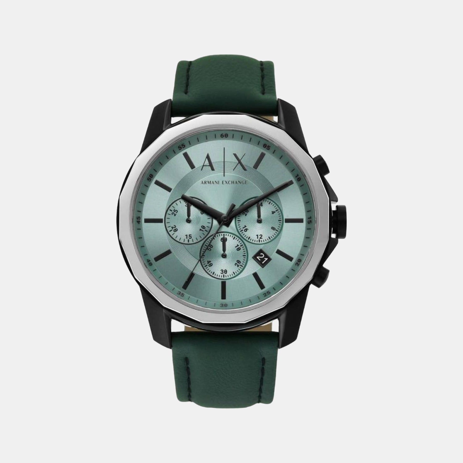 Armani Exchange Banks Men Quartz Green Dial Chronograph Leather Watch AX1725