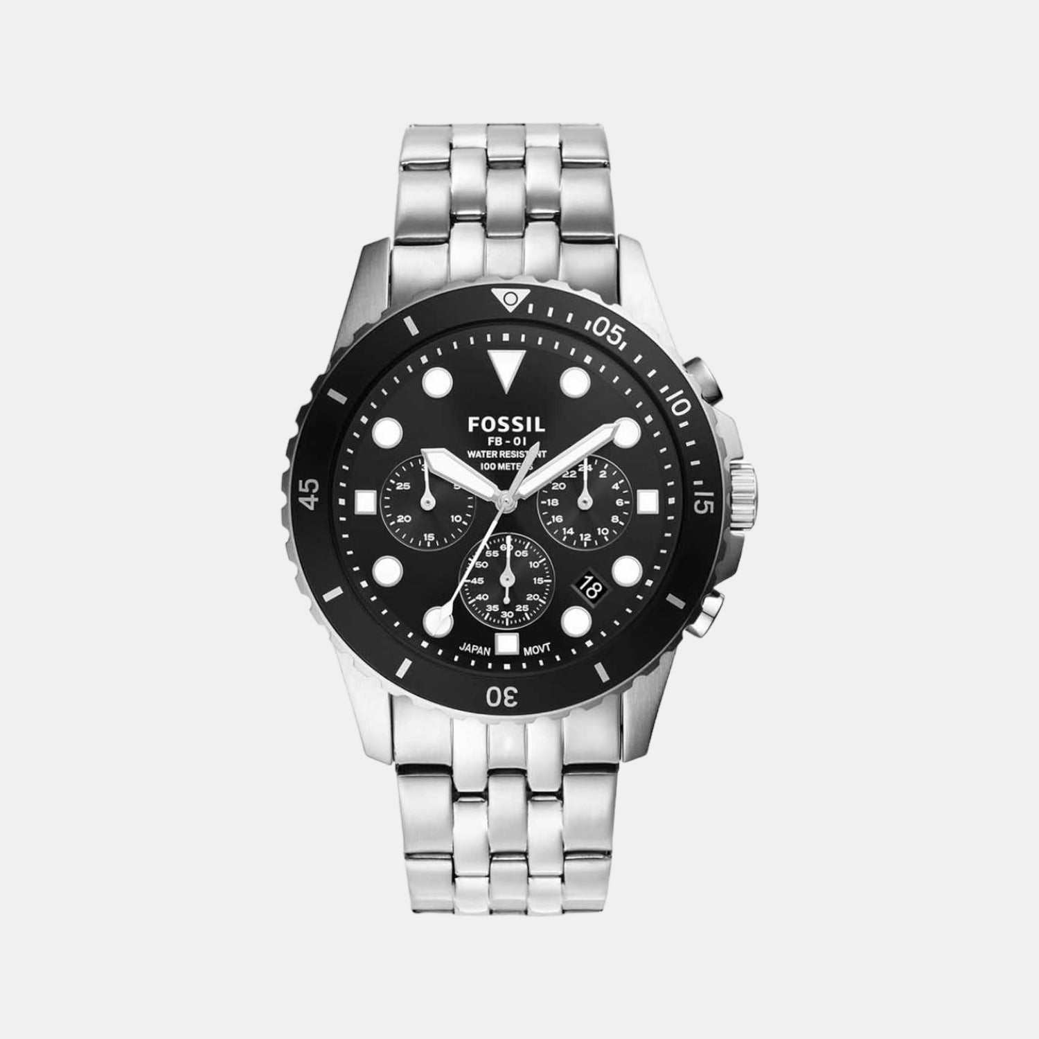 Fossil Fb-01 Men Quartz Black Dial Chronograph Stainless Steel Watch FS5837