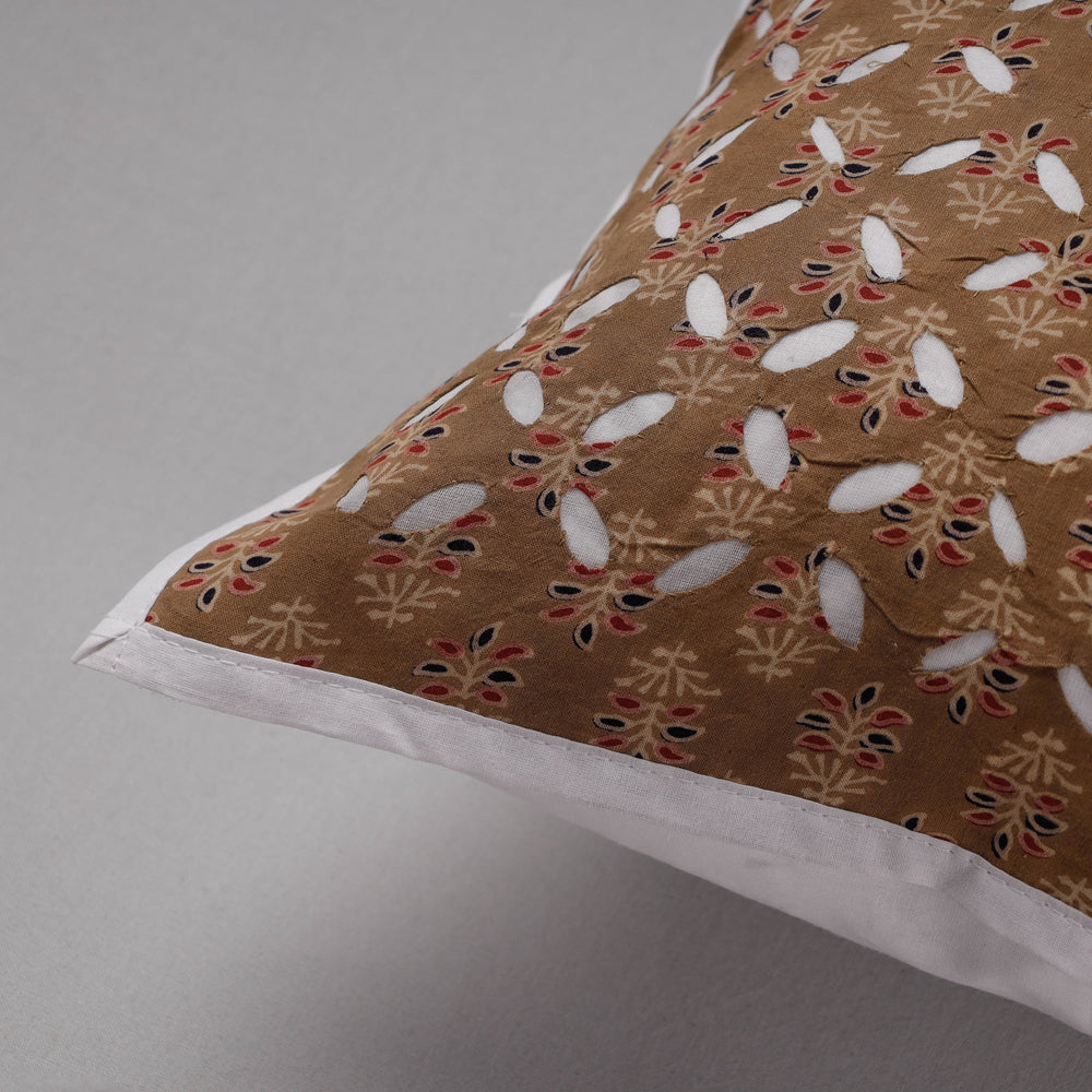 SHADES OF MARUDHARA Brown - Cutwork Cotton Applique Cushion Cover (16 x 16 in) - view 2