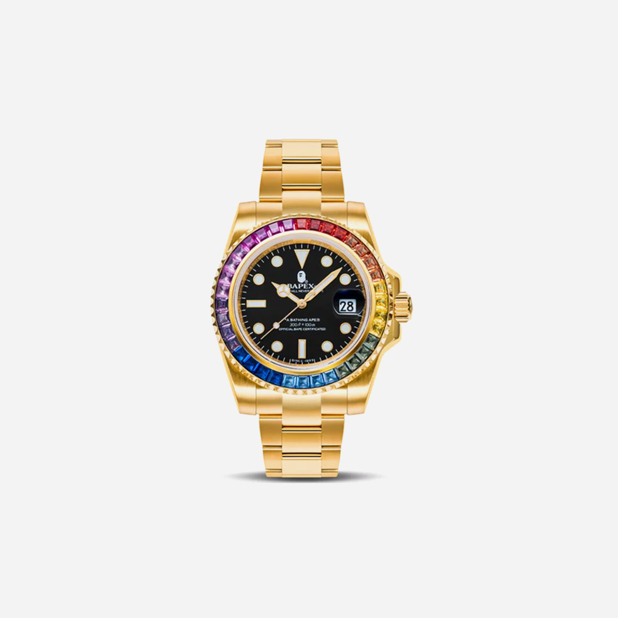 AAPE BY BATHING APE Bape Type 1 Bapex Crystal Stone Watch Gold/Rainbow