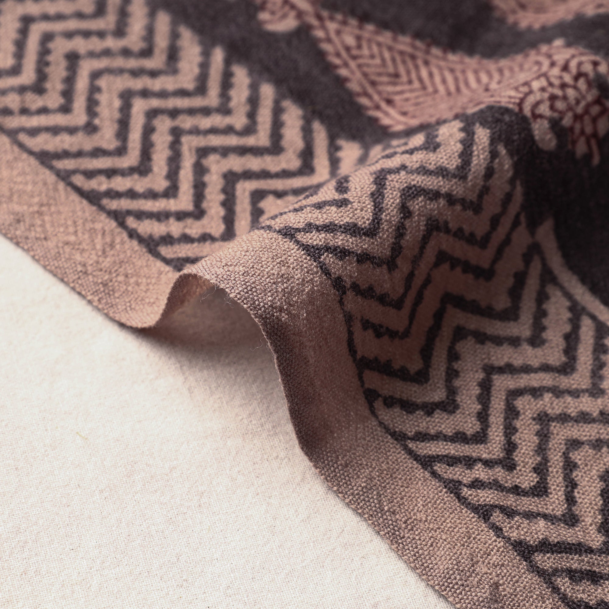 BAGH PRINTS BY UMAR FARUK KHATRI Black - Bagh Block Printed Merino Wool Handloom Fabric - view 4