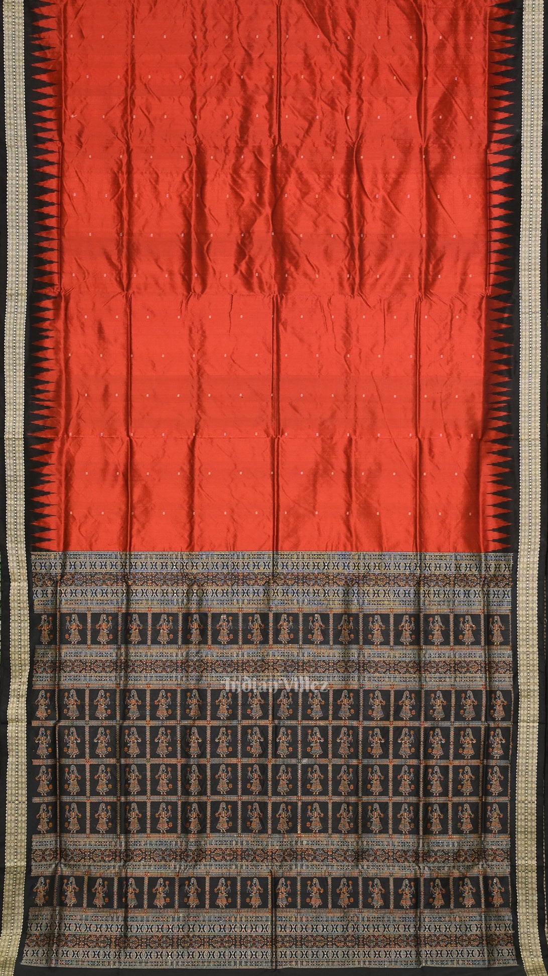 IndianVillèz Red Black Buti Bomkai Sambalpuri Silk Saree
