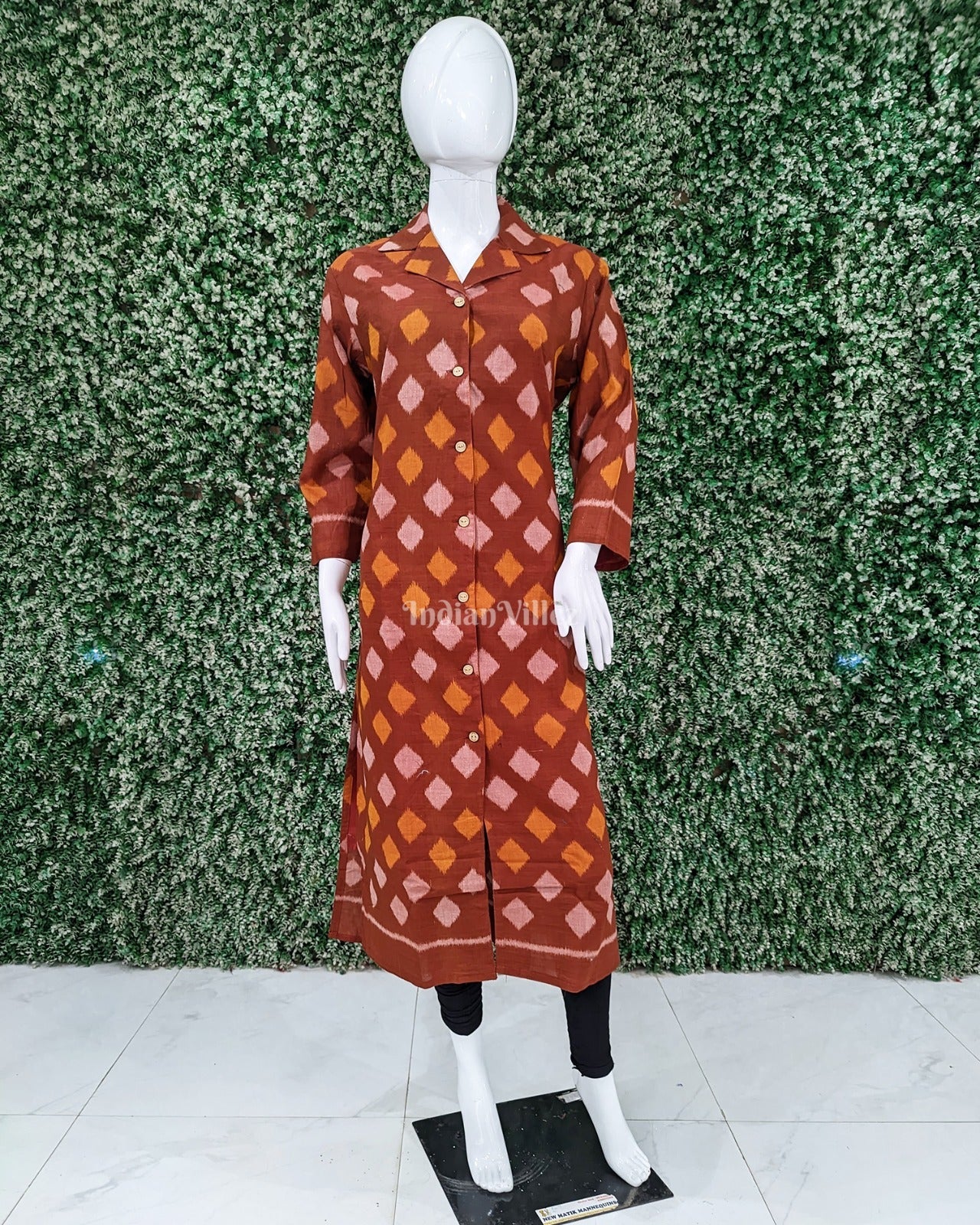 IndianVillèz Deep Sandal Odisha Ikat Designer Cotton Kurti for Women