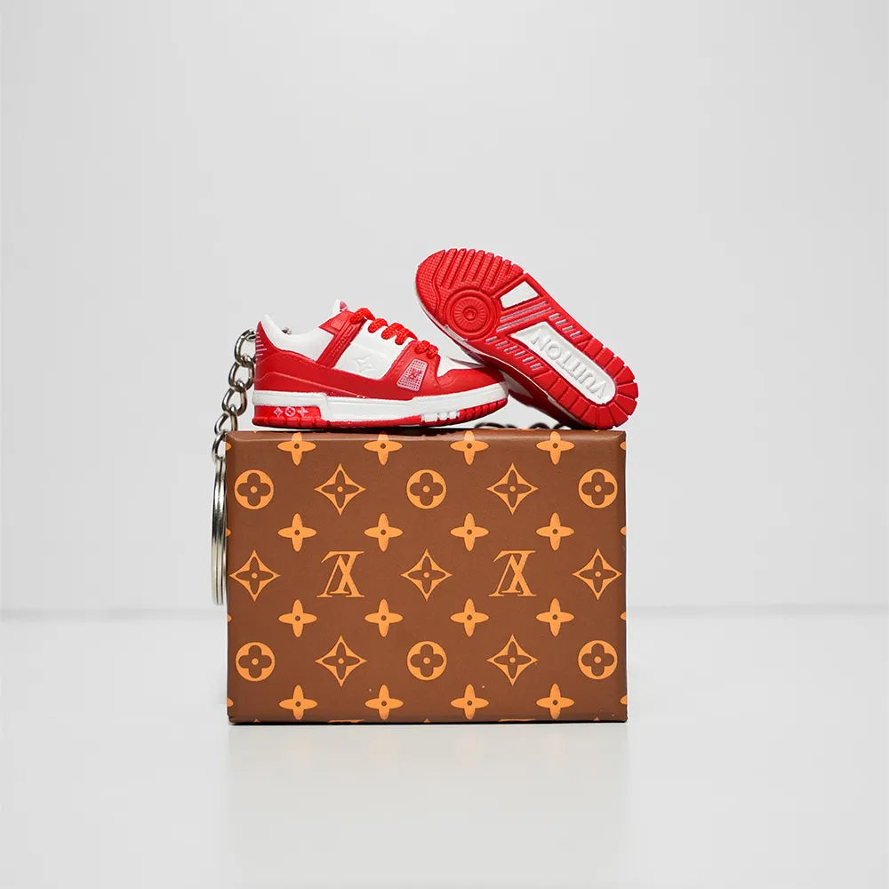 Kicks Machine 3D Sneaker Keychain With Box - LV Trainer Red