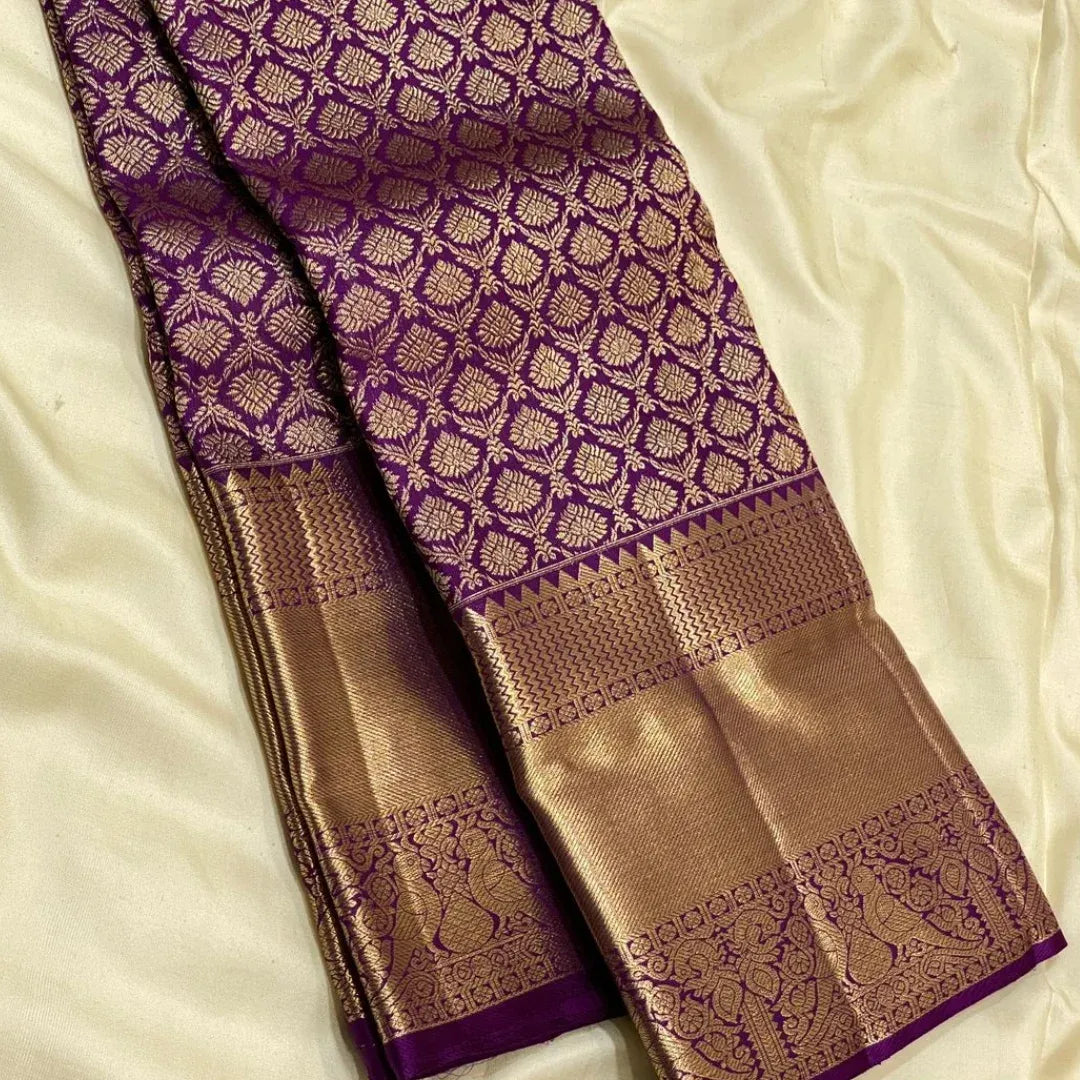Aayna Resplendent Purple Soft Banarasi Silk Saree With Felicitous Blouse Piece - view 2