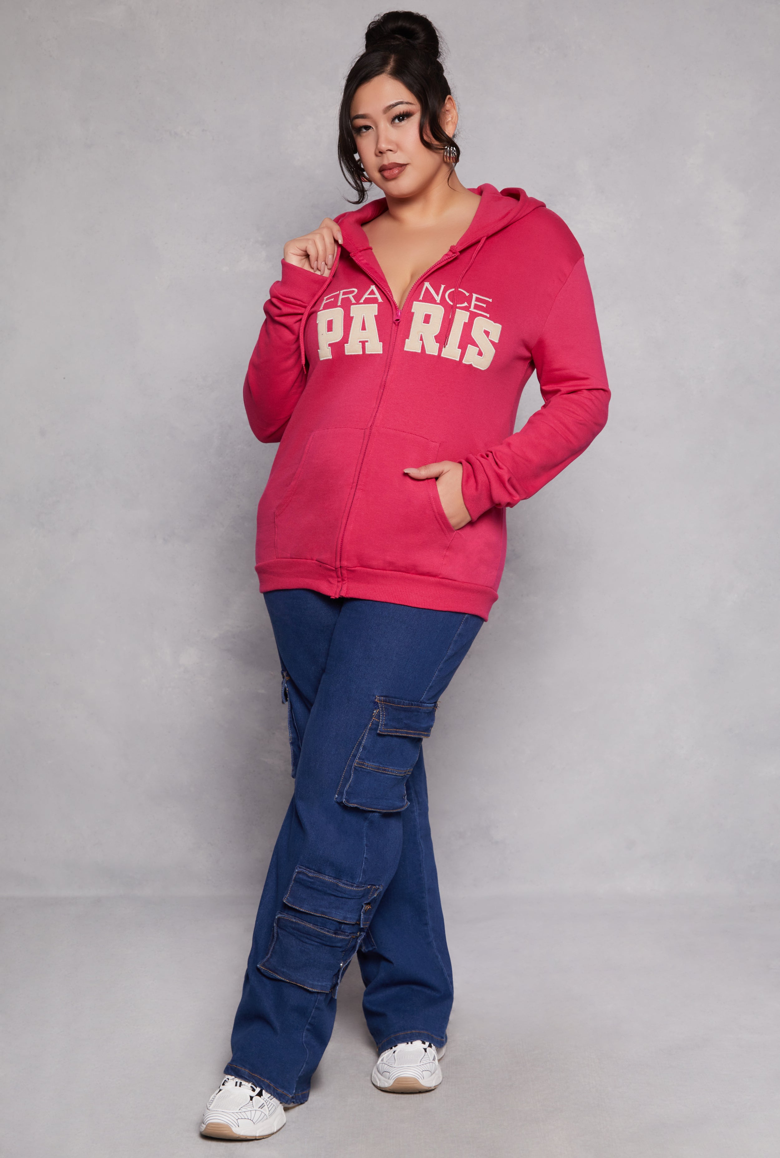 Rainbow Shops Plus Size France Paris Zip Front Hoodie - view 2