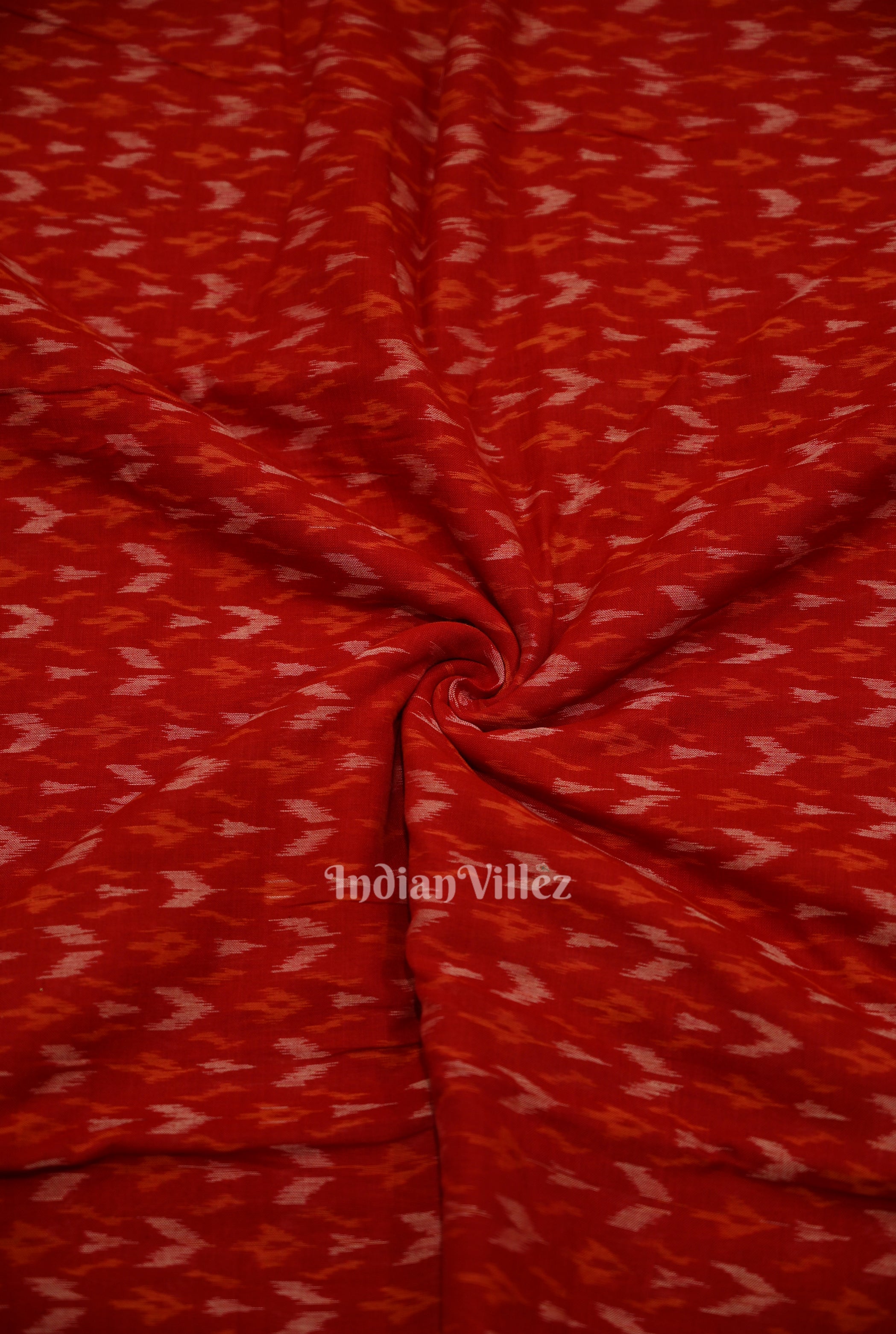 IndianVillèz Deep Red Arrows Motif Sambalpuri Ikat Cotton Fabric